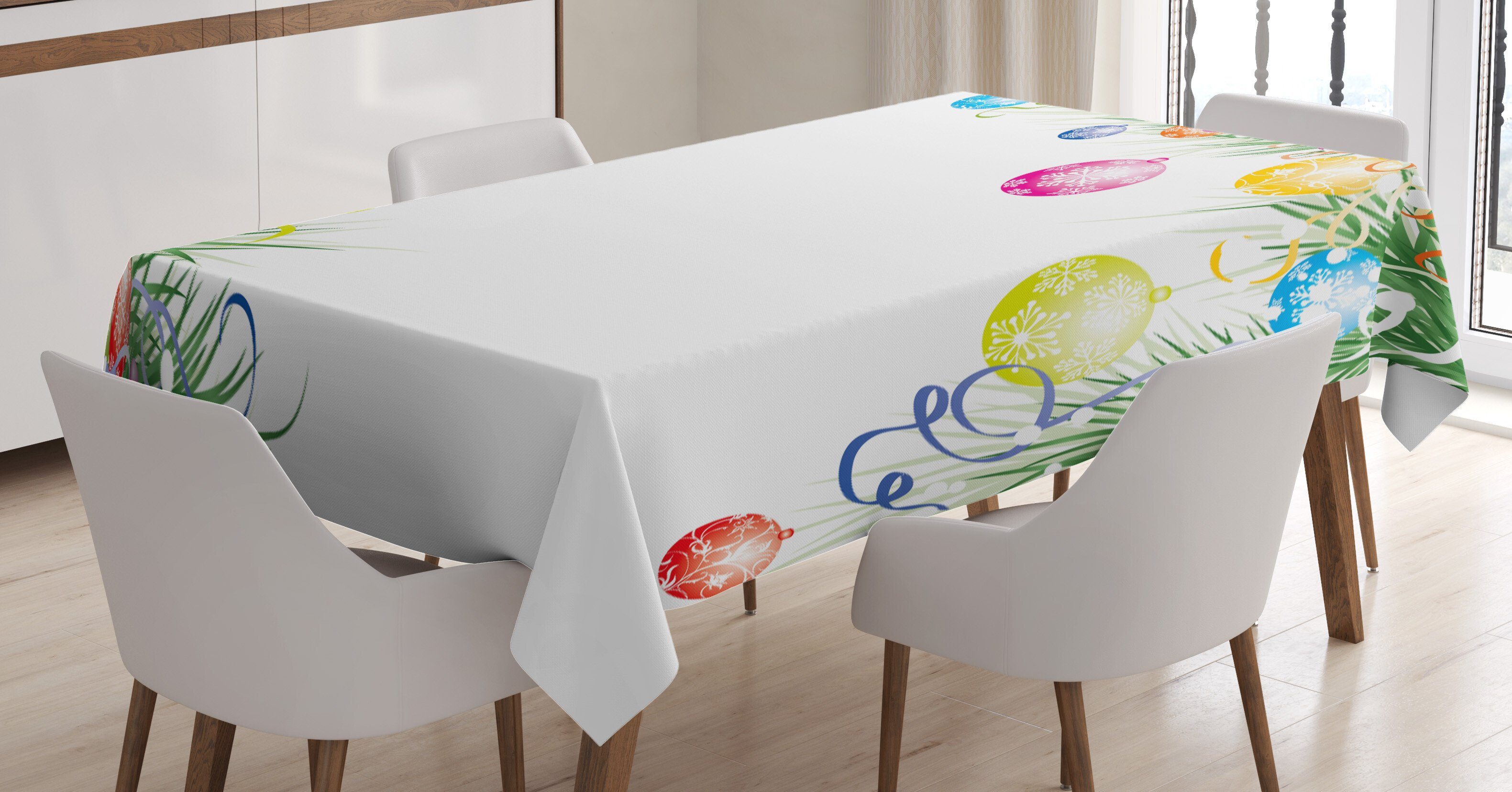 Abakuhaus Tischdecke Farbfest Waschbar Für den Außen Bereich geeignet Klare Farben, Neujahr Bunte Kugeln Theme