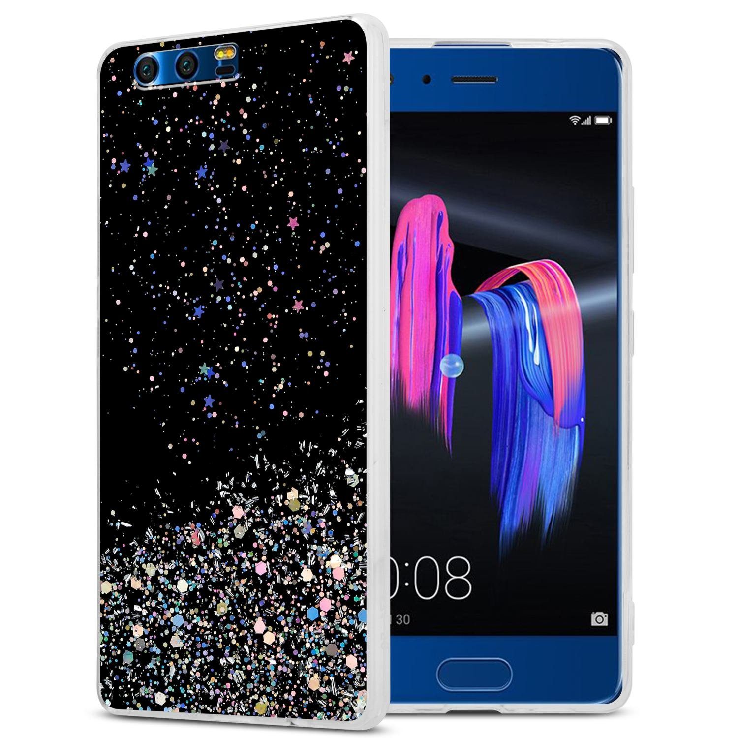 Cadorabo Handyhülle Honor 9 Honor 9, Flexible TPU Silikon Handy Schutzhülle - Hülle - mit Glitzer