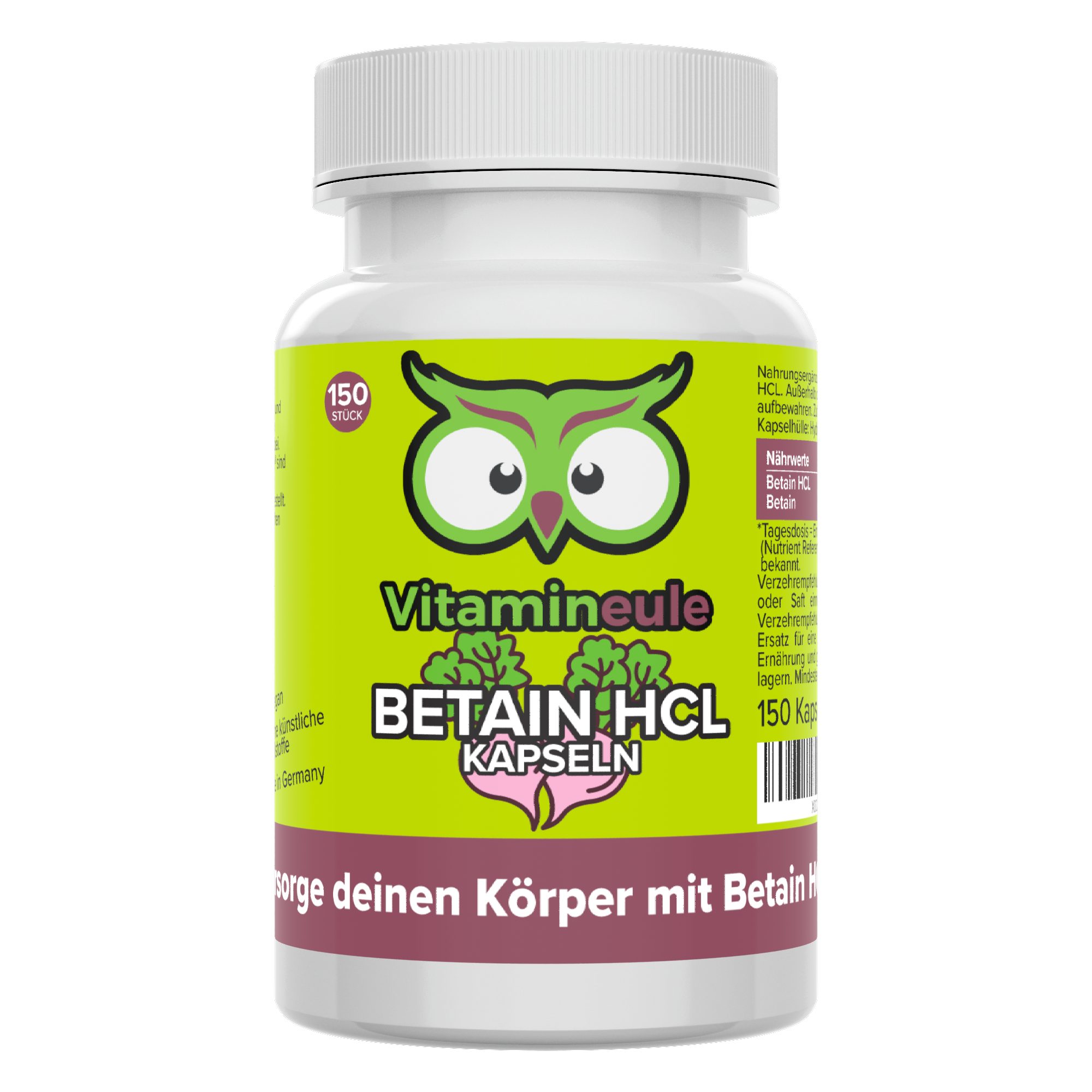 Vitamineule Betain HCL Kapseln - 650 mg natürliches Betain HCL pro Kapsel - Kapsel
