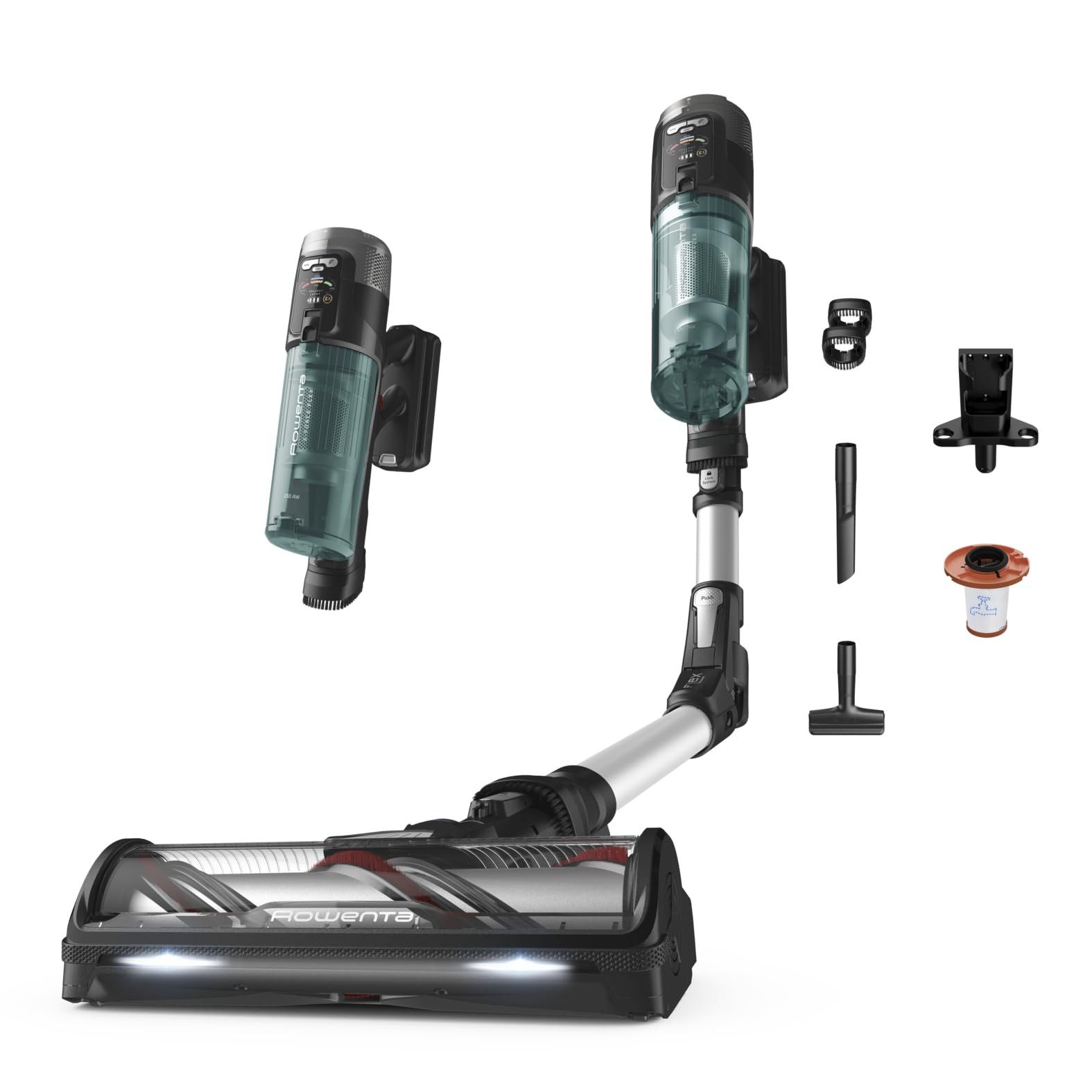 Rowenta Akku-Bodenstaubsauger RH9A32, 2-in-1 Akku-Stabstaubsauger, Beutellos, 60 Min Laufzeit, LED-Leuchte