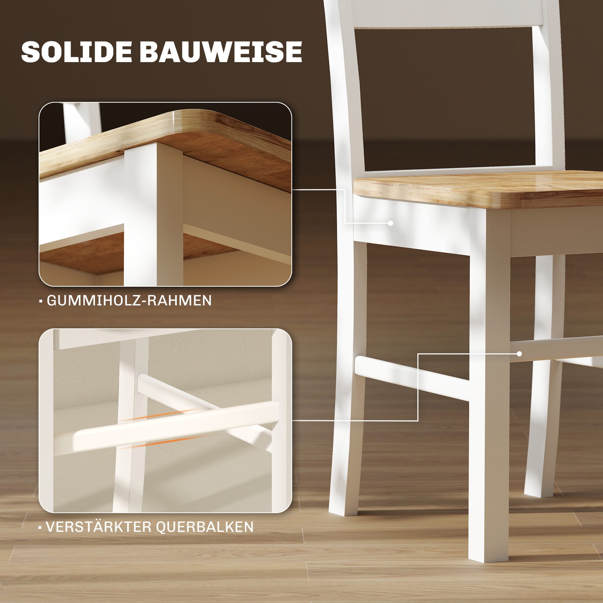 HOMCOM Esszimmerstuhl Esszimmerstühle Set Küchenstuhl mit Rückenlehne Wohnzimmerstuhl (Armlose Stühle, 2 St), aus Holz für Esstisch, Eiche – Bild 5 von 5