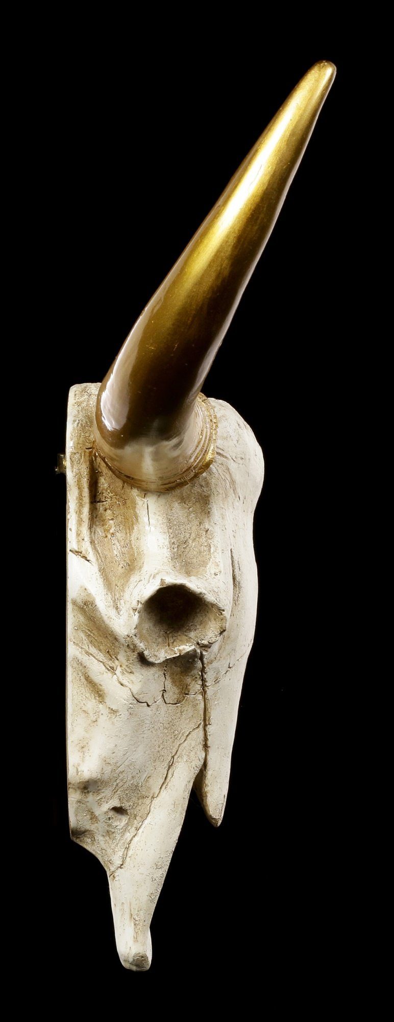 Figuren Shop GmbH Wanddekoobjekt Wandrelief Büffel Schädel - Goldene Hörner - Wanddeko Fantasy Western