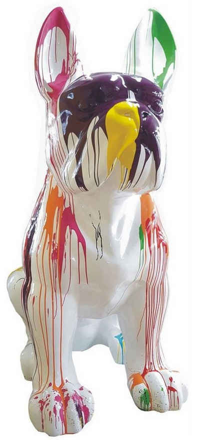 Casa Padrino Skulptur Designer Deko Hund Französische Bulldogge Weiß / Bunt 220 x 130 x H. 250 cm - Riesige Dekofigur - Gartendeko Skulptur - Wetterbeständige Gartenfigur
