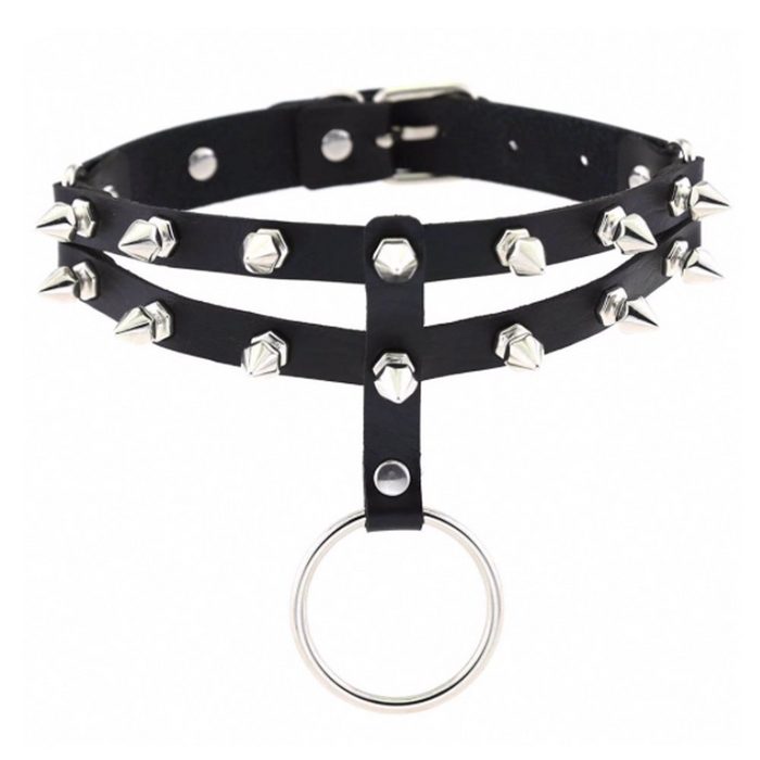 Sandritas Erotik-Halsband Halsband mit Nieten und Ring Schwarz Bondage BDSM SM