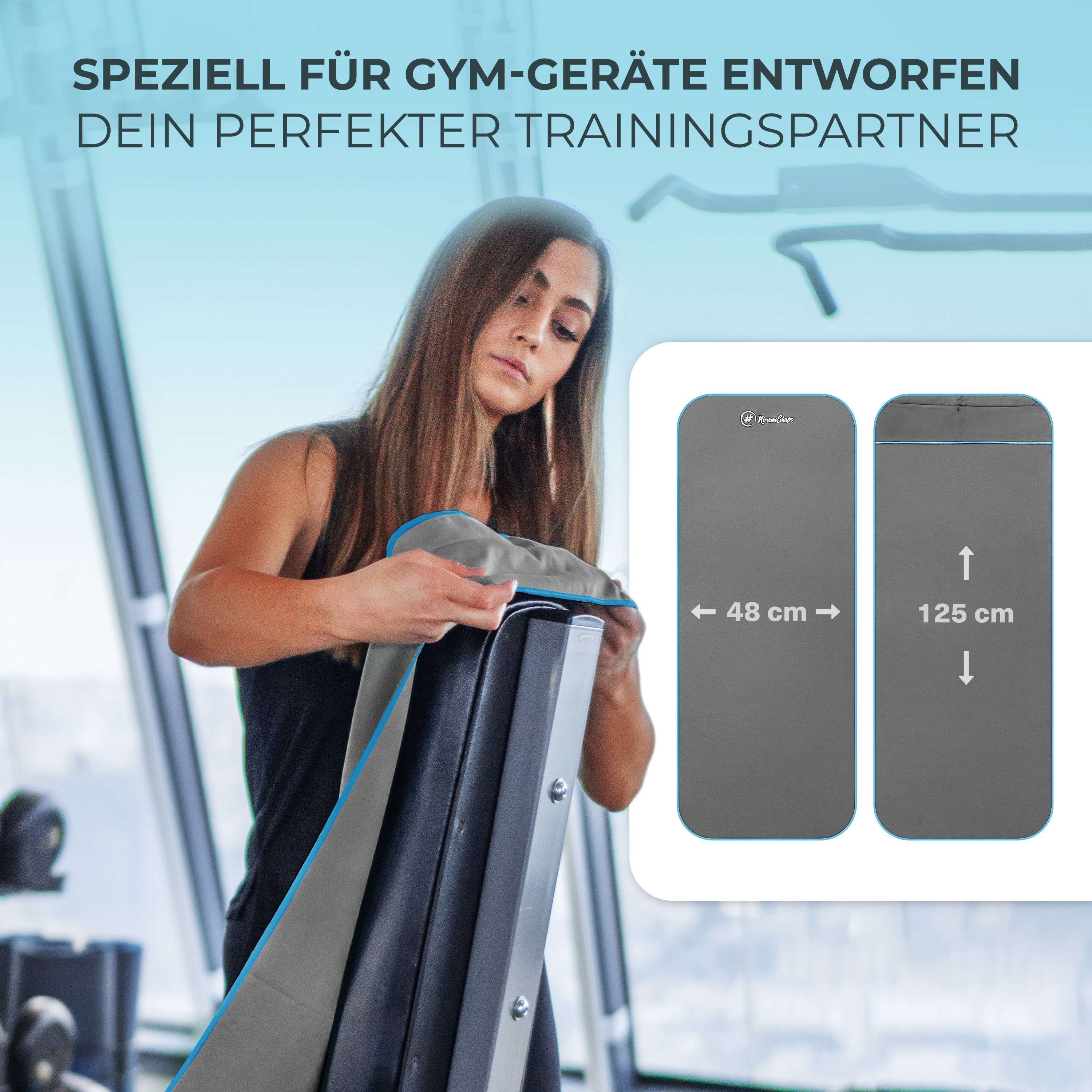 NirvanaShape Sporthandtuch Fitness-Handtuch mit Magnet-Clip, Mikrofaser Sporthandtuch, Microfaser, 2x Reißverschlusstaschen & Funktionaler Geräteüberzug, Ultra-Saugfähig