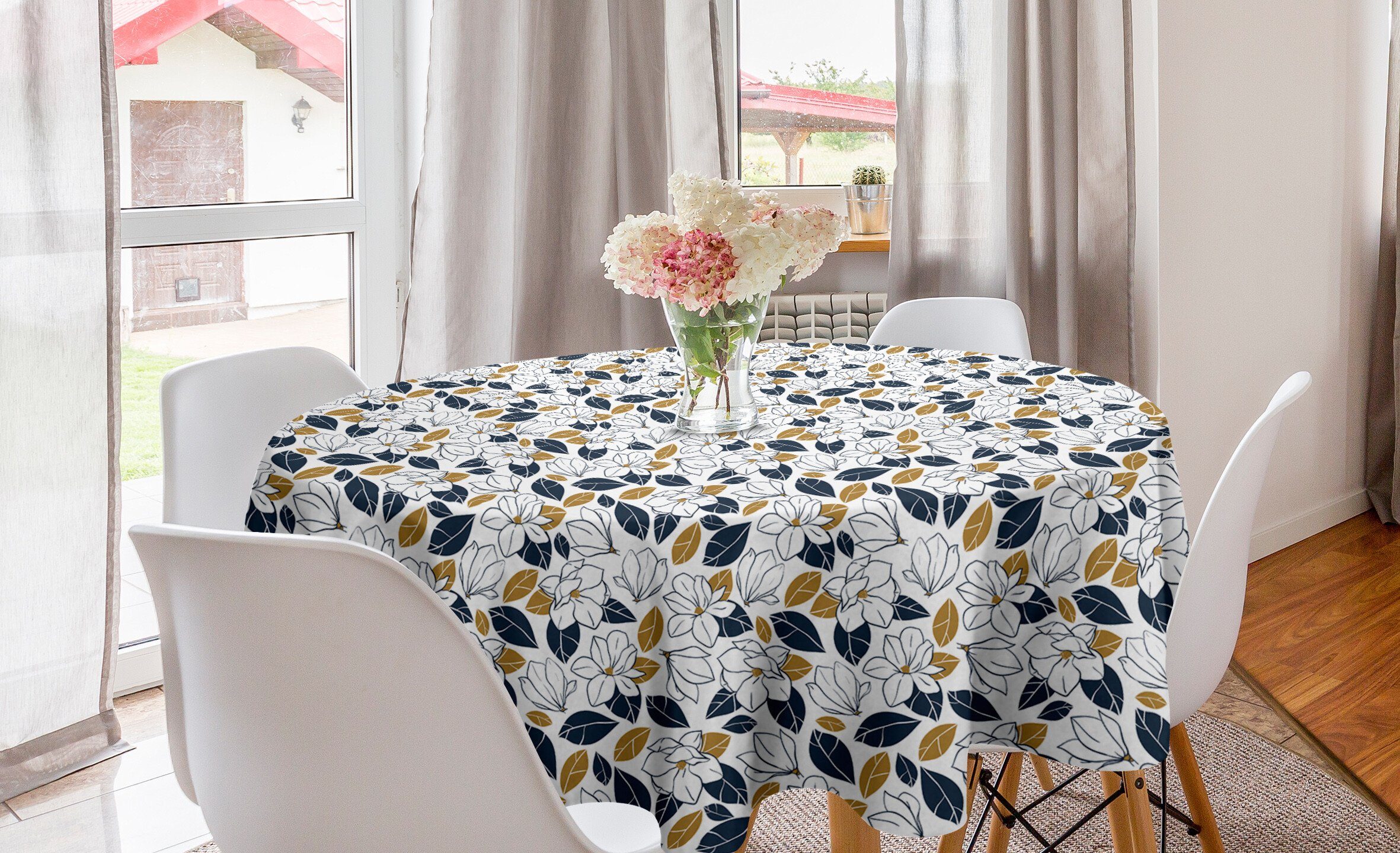 Abakuhaus Tischdecke Kreis Tischdecke Abdeckung für Esszimmer Küche Dekoration, Garten Hand gezeichnet Magnolia Blumen