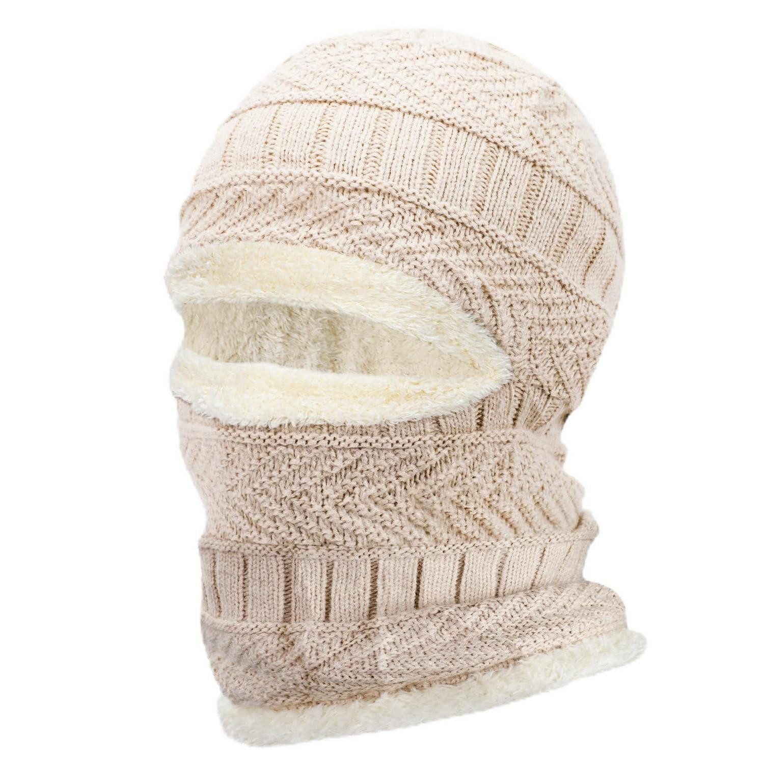 Sturmhaube Sturmhaube Halswärmer 2in1 Strickmütze Skimaske Unisex Beige
