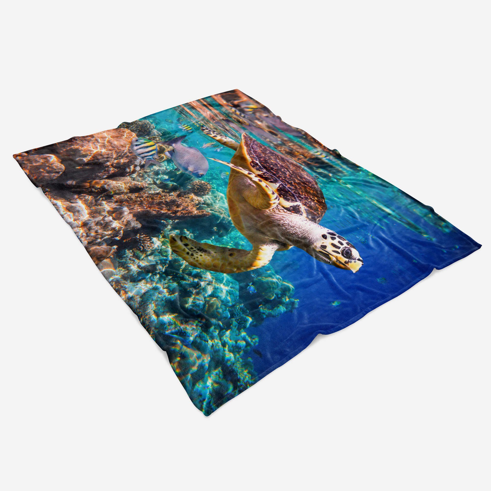 Tiermotiv mit Handtücher Handtuch Strandhandtuch Baumwolle-Polyester-Mix Sinus Kor, Saunatuch Kuscheldecke Art Handtuch Seeschildkröte (1-St),