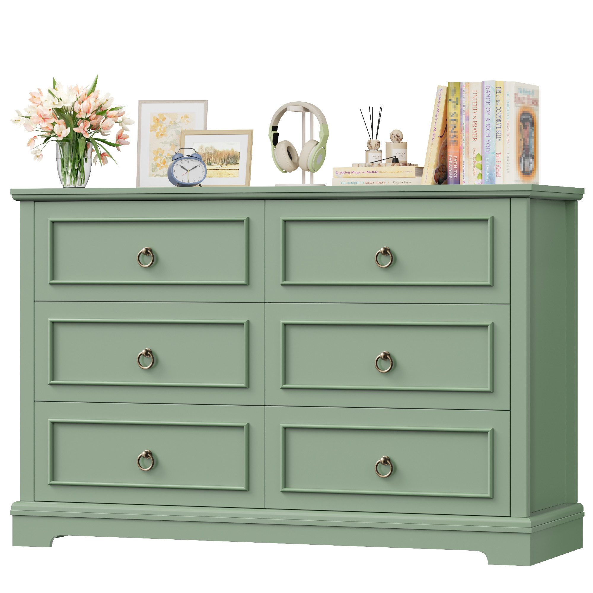 HOMECHO Kommode, Weiß mit 6 Schubladen, 120cm Breit Komodenschrank Sideboard