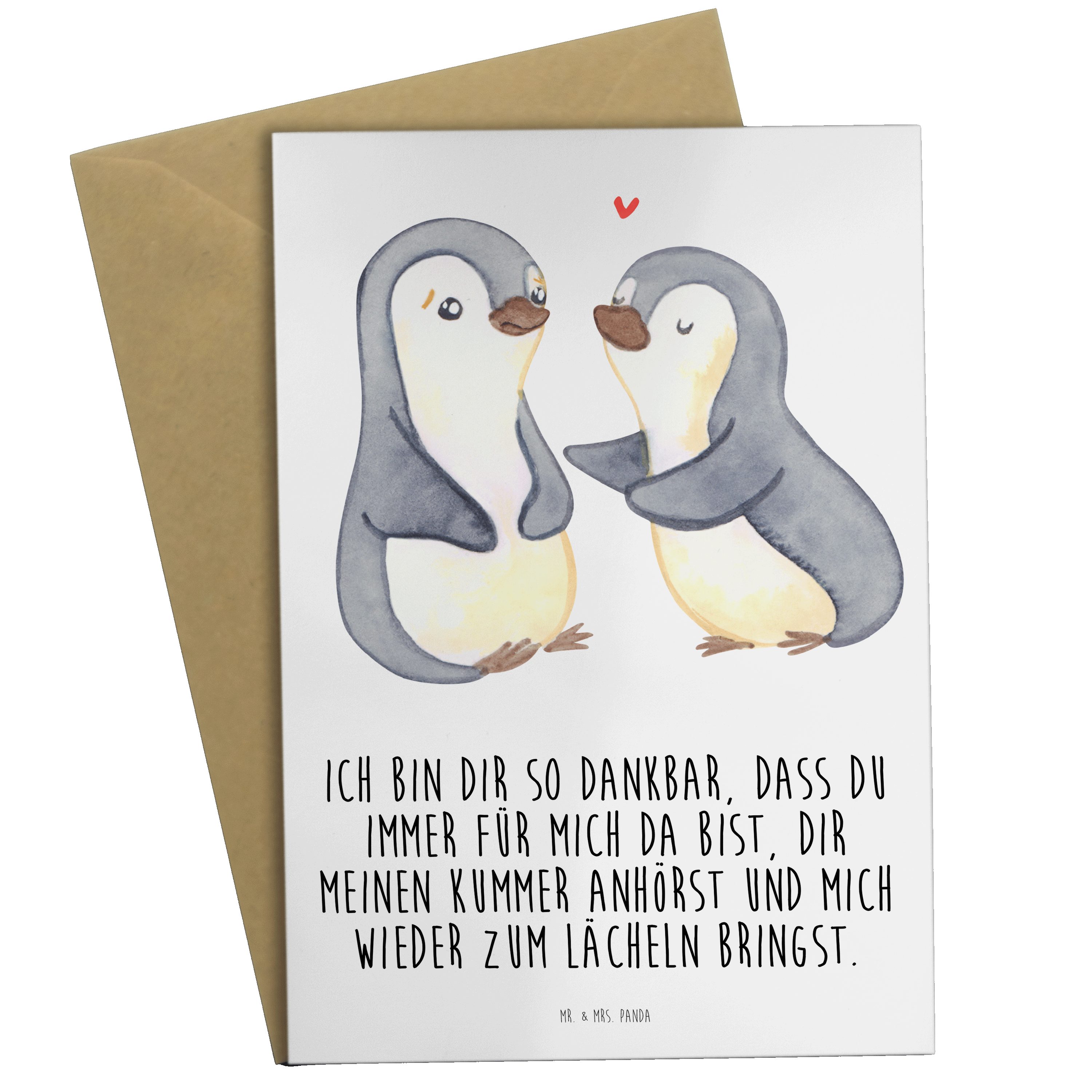 Mr. & Mrs. Panda Grußkarte Pinguine trösten - Weiß - Geschenk, Liebesbeweis, Klappkarte, Freund