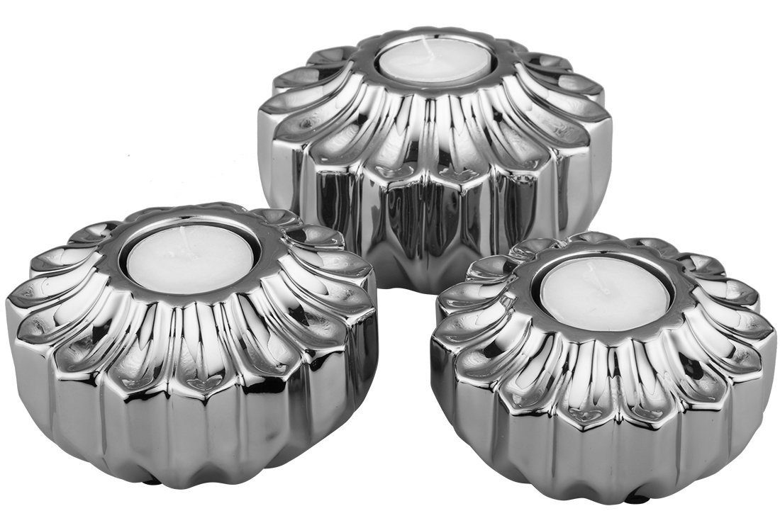 Kerzenleuchter 3-er, Deko-Kerzenhalter, Kerzenständer, Silber, Porzellan