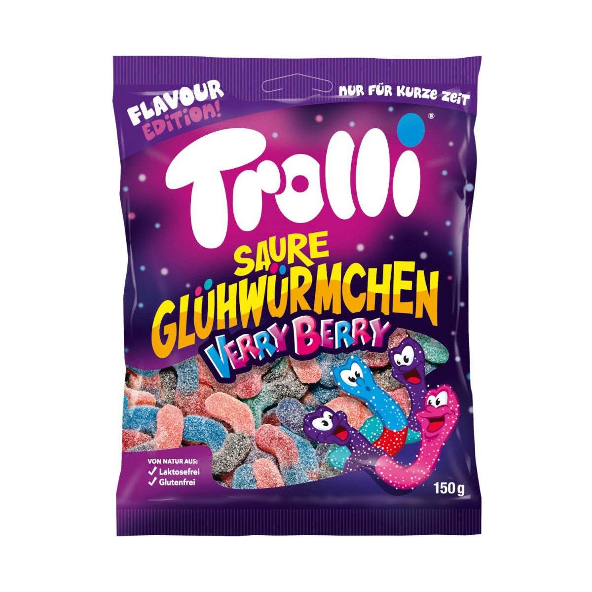 TROLLI Süßigkeit, Trolli Saure Glühwürmchen Very Berry Limited Edition Packung 150g