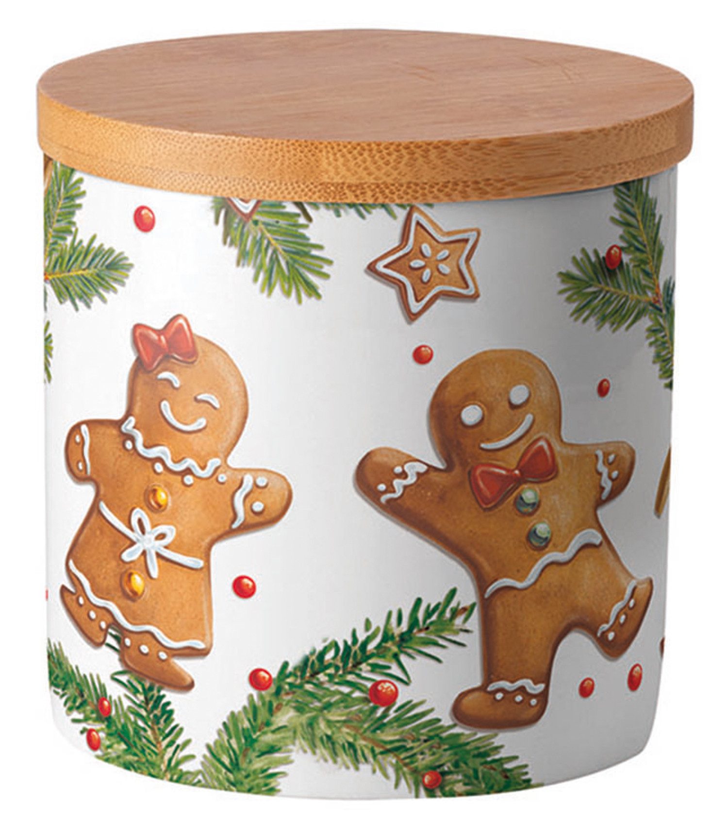 Ambiente® Vorratsdose Gingerbread cookies, Porzellan, (2-tlg., Vorratsdose mit Deckel), Porzellan Bambusdeckel New Bone China Ø 10cm Höhe 10cm Volumen 0,62l