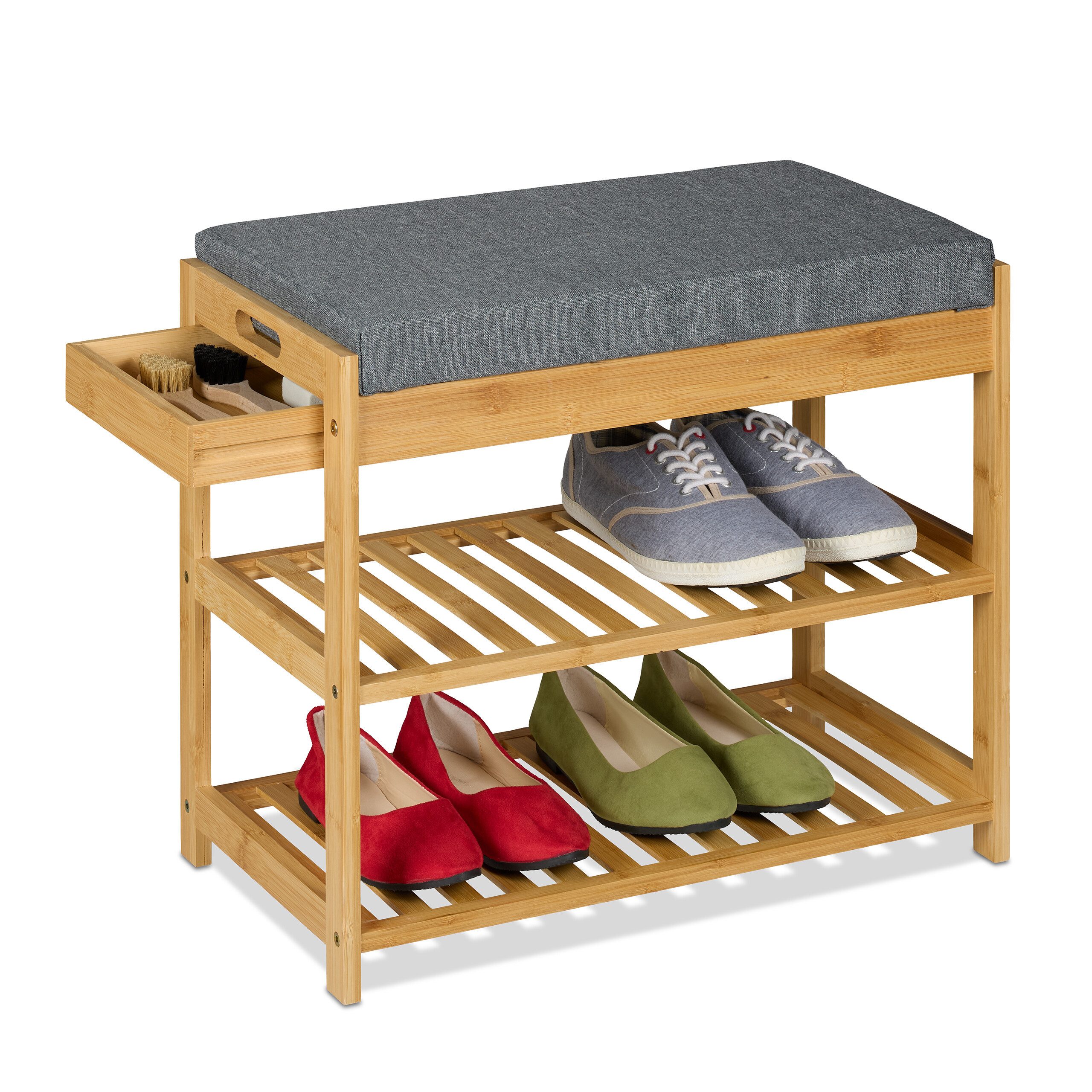 relaxdays Schuhbank mit Polster und Schublade