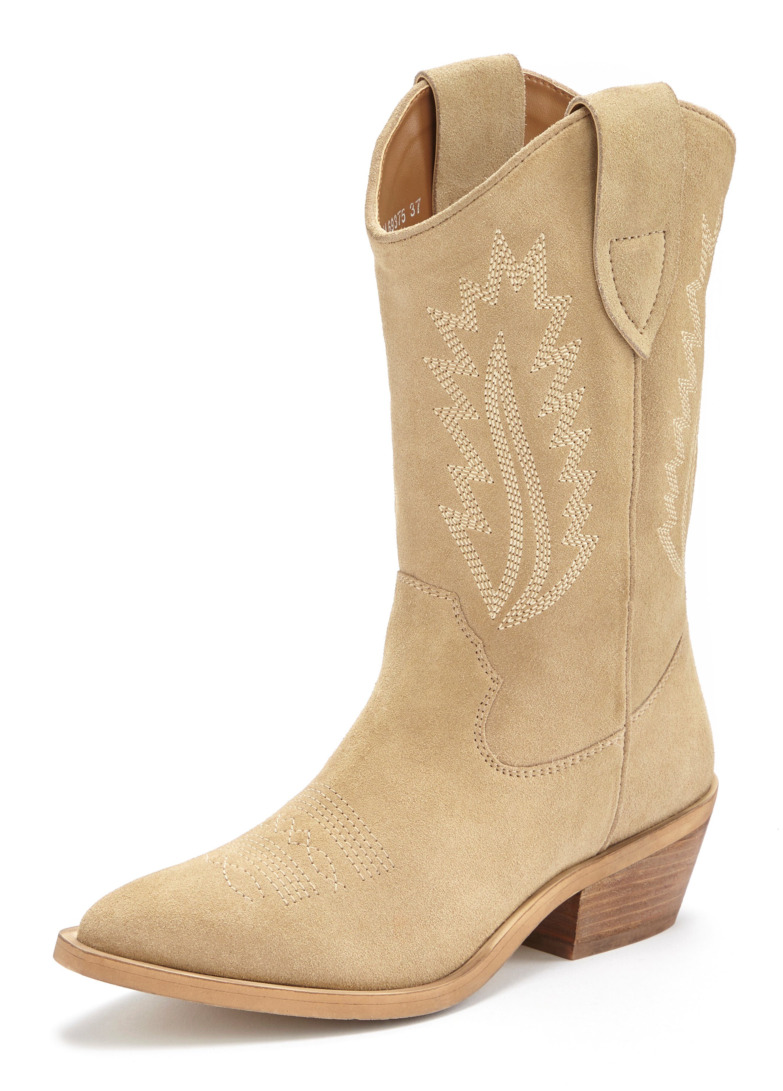 LASCANA Cowboy Cowboy hochwertigem Ankleboots Stiefelette, Boots aus Leder Western Stiefel,