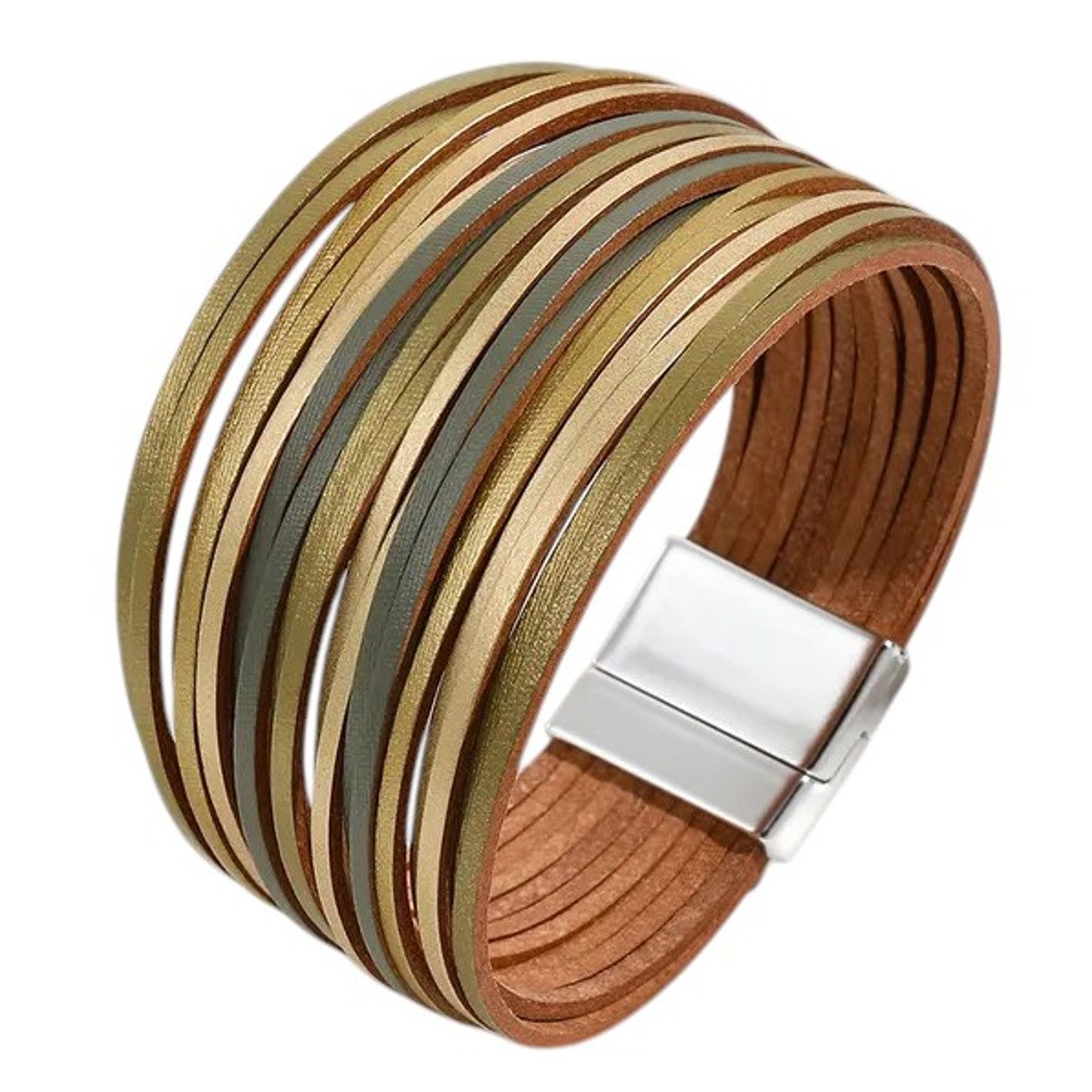 KARMA Armband Damen Armband God, Khaki, Leo, Silbergold od. Rosé (1-tlg., Damenarmband 19 cm mehrreihig Schmuck für Frauen), PU Leder Wickelarmband 4 cm modern
