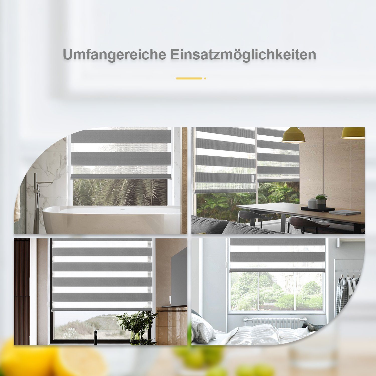 Fensterrollo, ohne Doppelrollo freihängend, Bohren, Grau Duo i@home, Klemmfix