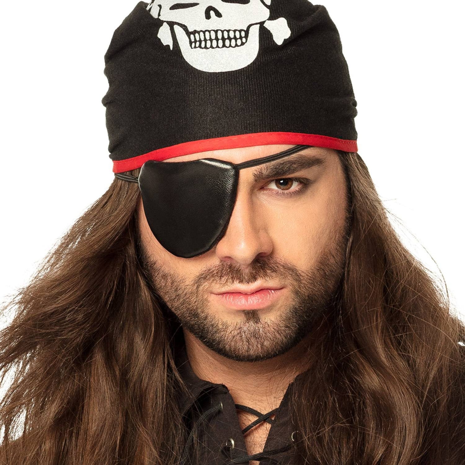 Kostüm Bandana Pirat Thomas mit Augenklappe, Schwarz