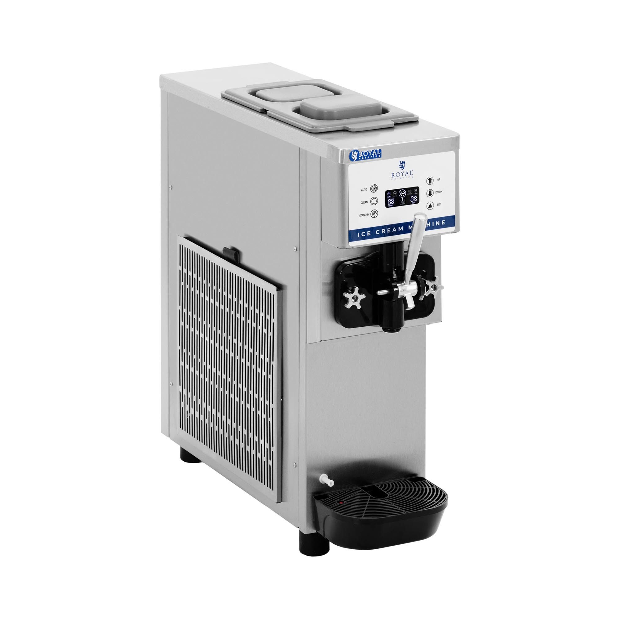 Royal Catering Eismaschine 13 l/h Softeismaschine LED Edelstahl Frozen Joghurt Maschine Gastro, 800 W