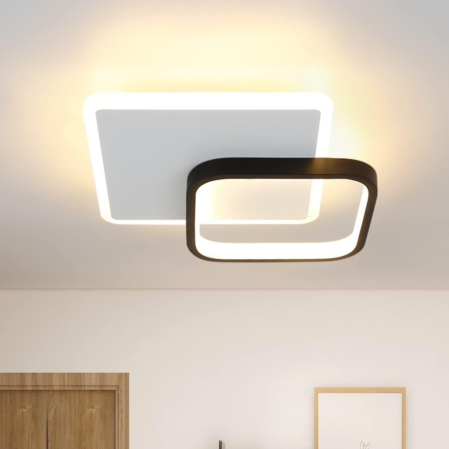 Erstes direkt geführtes Geschäft Nettlife LED Deckenleuchte Schwarz Schlafzimmer Acryl Deckenbeleuchtung, fest Deckenlampe Modern Flur, Küche Esszimmer LED für Wohnzimmer integriert, 15W Warmweiß