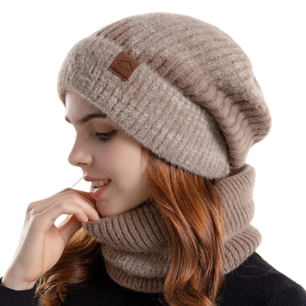 Coonoor Strickmütze Herbst Winter Schal und Mütze Set 55-60CM Wintermütze Strickmütze mit Schal Damen Warme Mütze Beanie