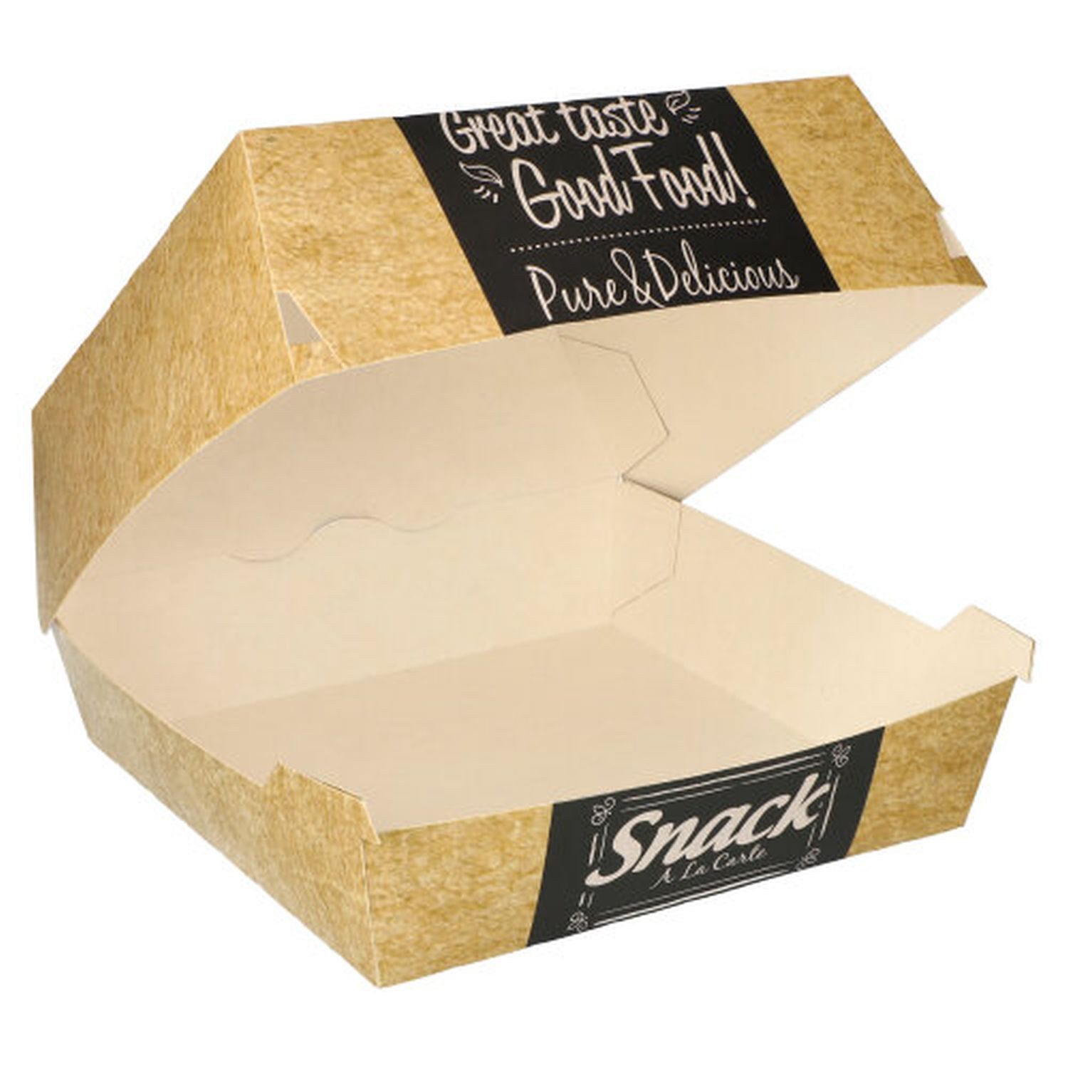 PAPSTAR Lunchbox Burgerbox „Good Food“ XXL, 18 x 18 cm, Frischfaserkarton, (Packung, 50-tlg., 50 Burgerboxen), XXL-Format, Klappdeckel, fettdicht, Aufdruck „Good Food“