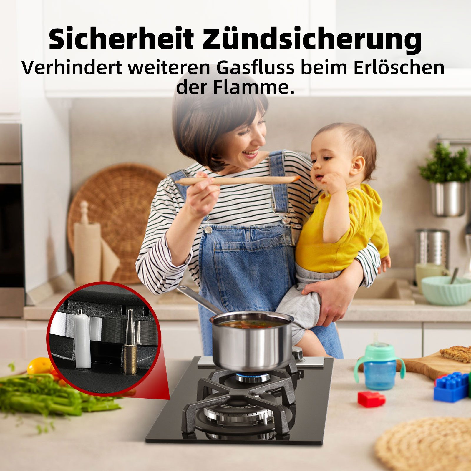 GASLAND Gas-Kochfeld GH30BF, Glas-Gaskochfeld 30cm, 2 Flammig, 5200 W, Wokbrenner, Butan/LPG/Erdgas