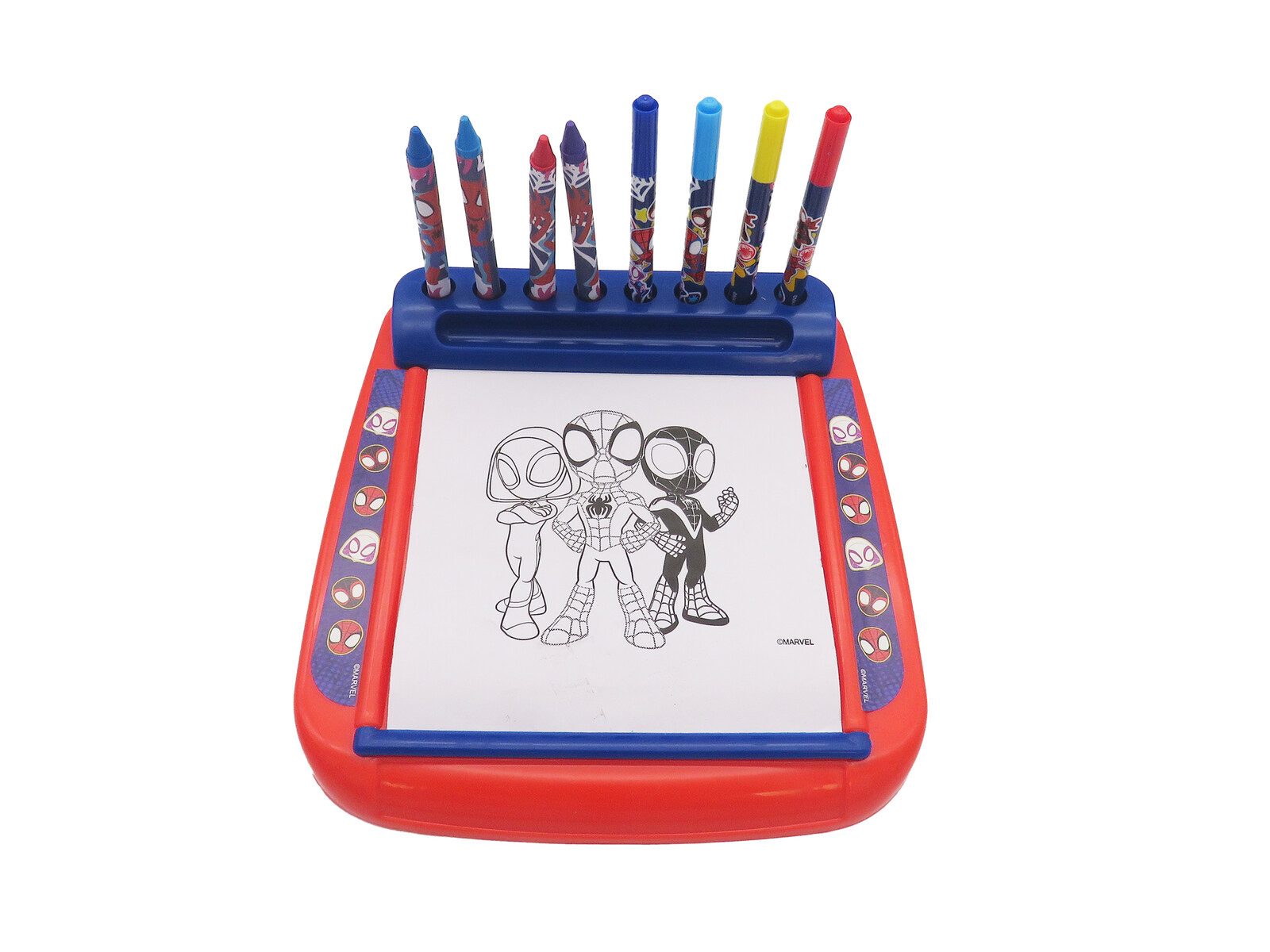 Spiderman Zeichenblock Kinder Malstation mit 4 Markern 4 Buntstiften und Papierrolle