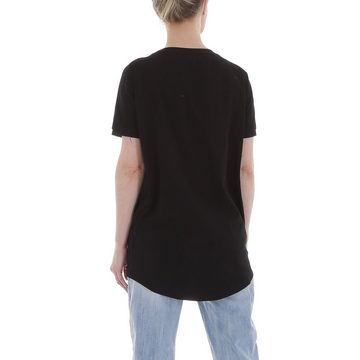 Ital-Design T-Shirt Damen Freizeit Print Stretch T-Shirt in Schwarz