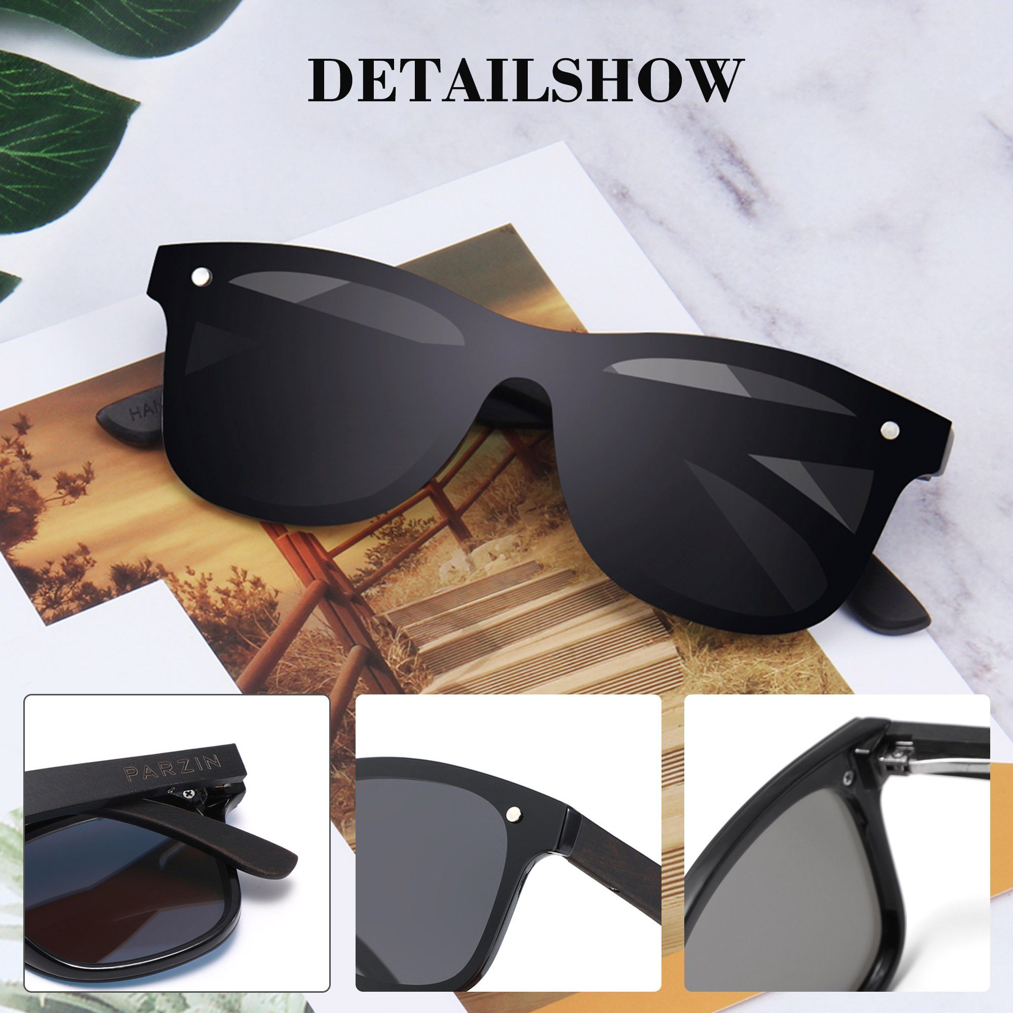 Vbrisi Sonnenbrille Holzbügeln Damen Holz Sonnenbrillen Trendy und Sonnenbrille Mode mit mit Brillenetui, Herren UV-Schutz