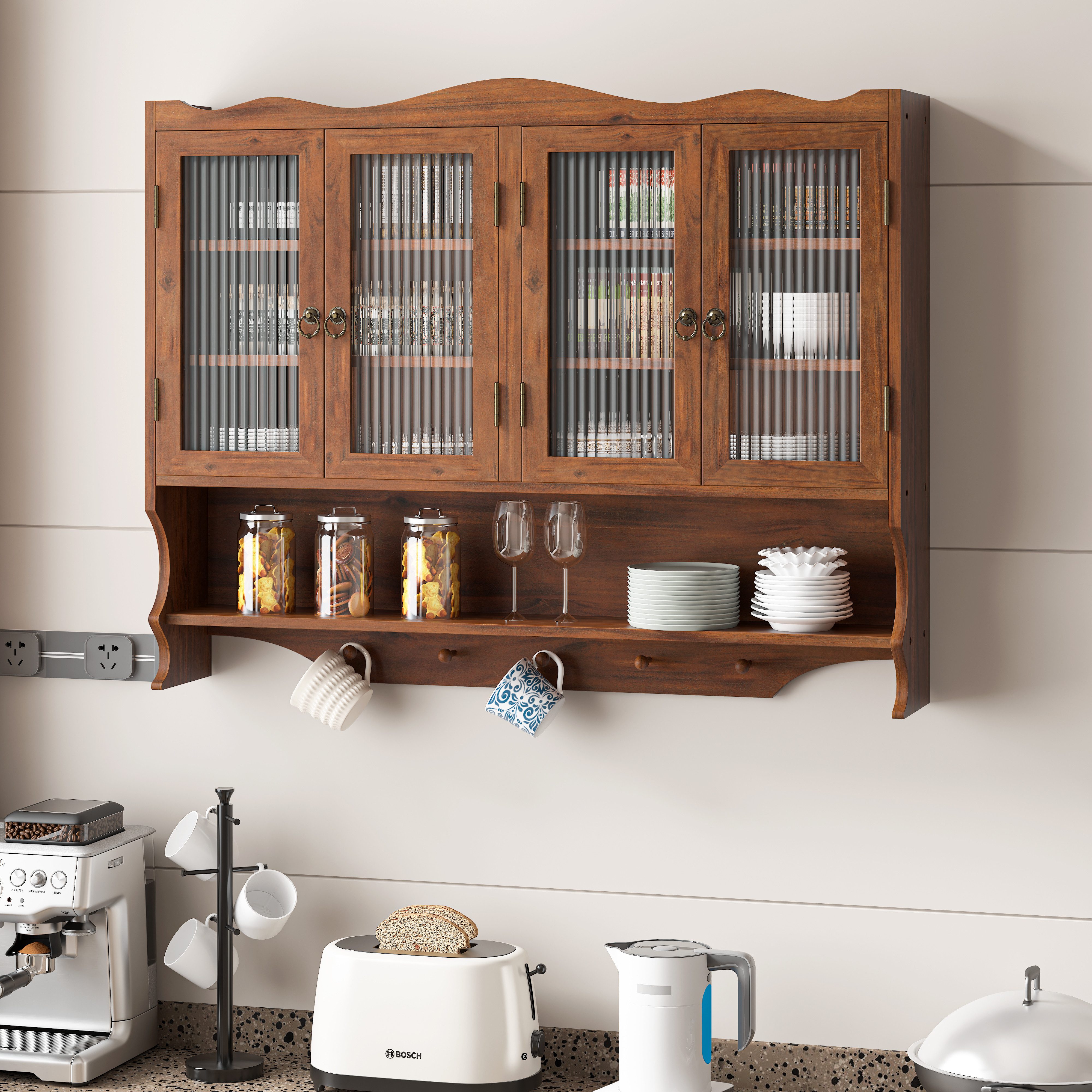 FANNOU Hängeschrank Retro 4-Tür-Wandmontierter, 100 x 80 x 20 cm Wandschrank für Eingangsbereich, Küchen
