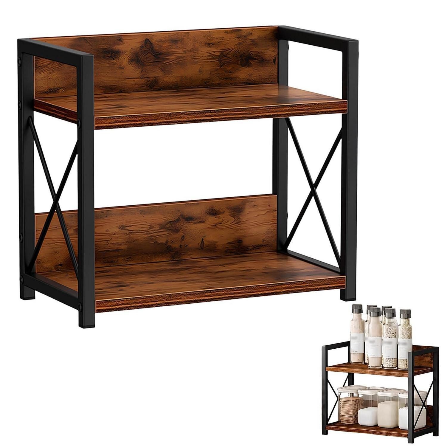 LuxusKollektion Gewürzregal Küchenregal 2 Tiers Holz, 1-tlg.