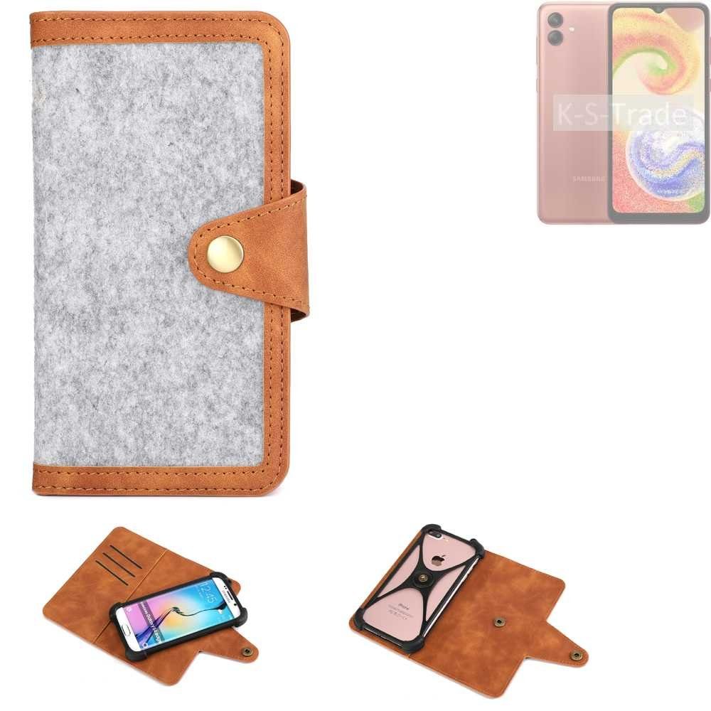 K-S-Trade Handyhülle für Samsung Galaxy A04, Handyhülle Schutzhülle Filz-Hülle Kunst-Leder hellgrau braun