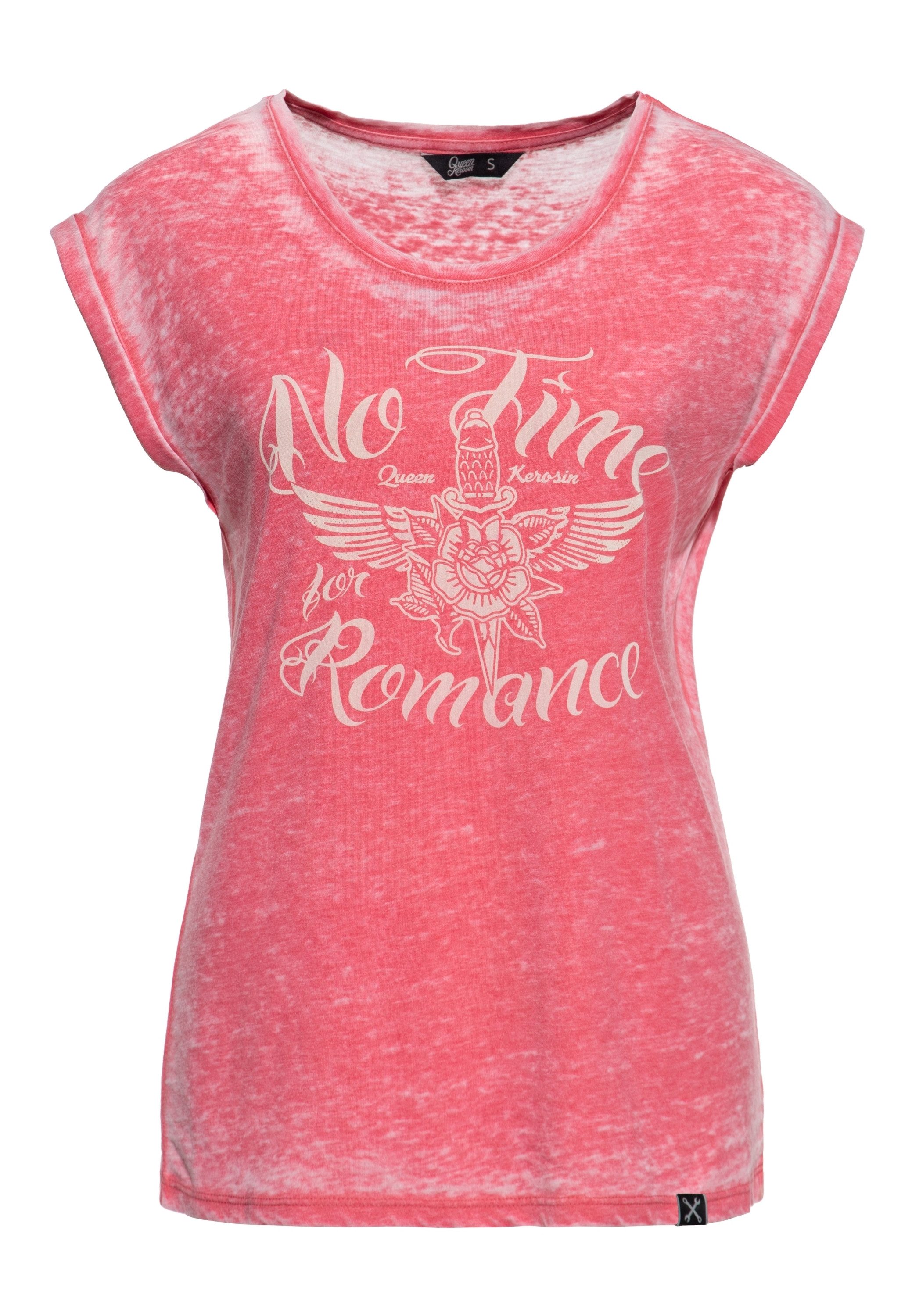 QueenKerosin Print-Shirt No Time For Romance (1-tlg) Enzym Wash