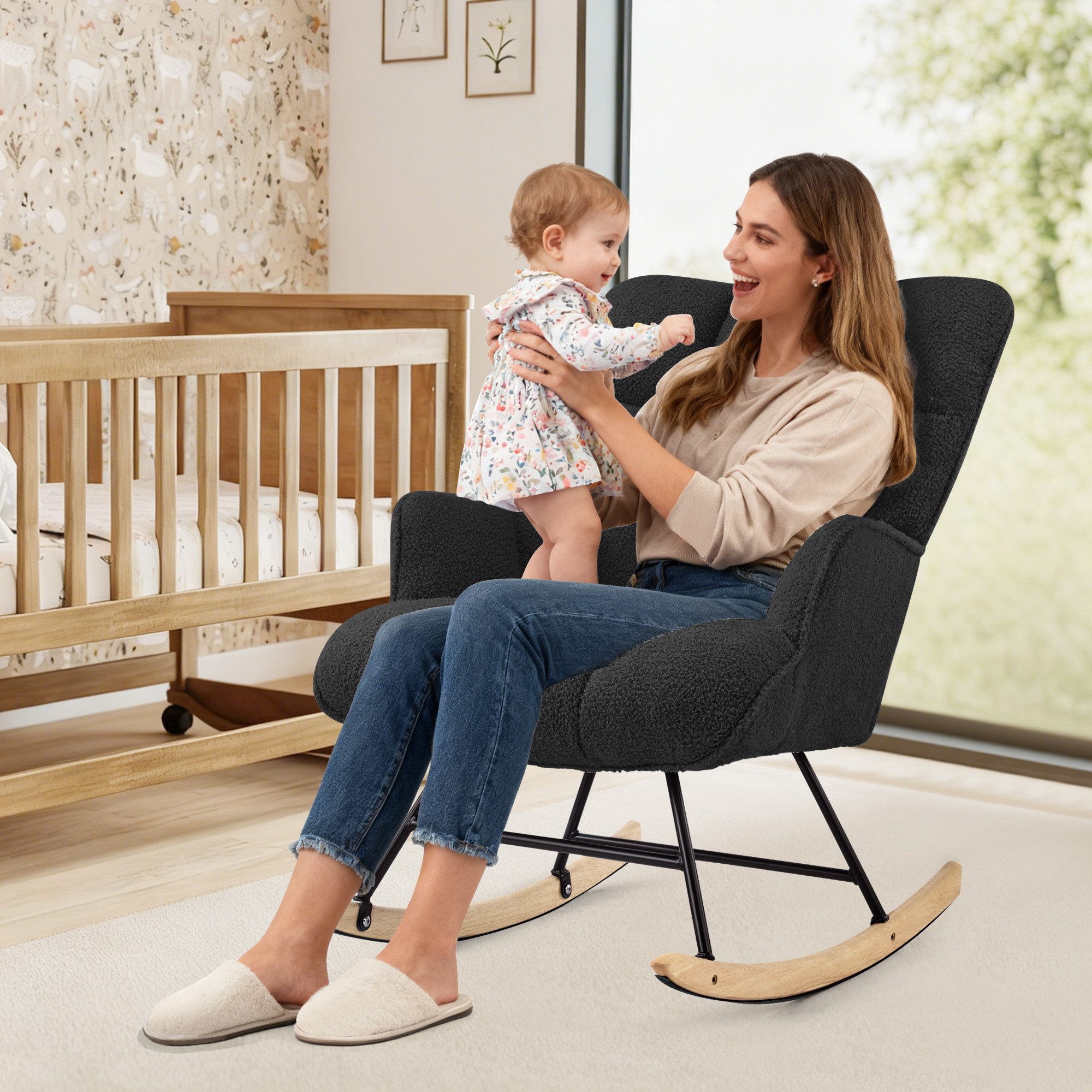 Aunekiv Schaukelstuhl Moderner Relaxsessel & Schaukelsessel in Teddyplüsch-Optik (1 St), perfekt als Stillstuhl & Lesesessel für Wohn- und Babyzimmer – Bild 5 von 5