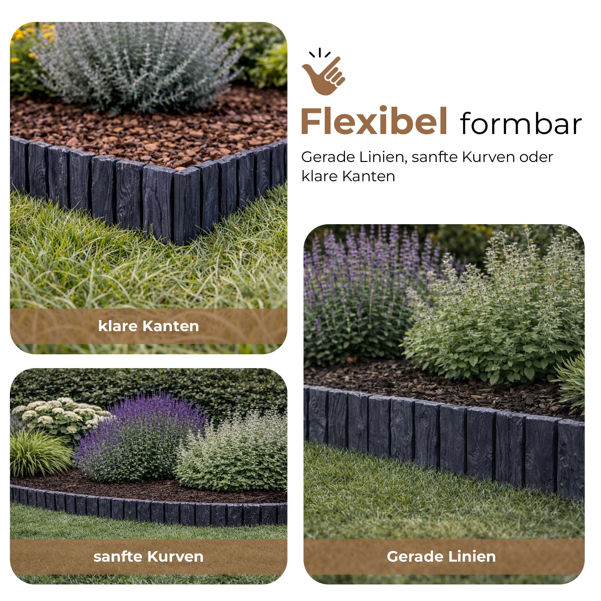 BooGardi Beetumrandung Rasenkante Holzoptik, LxH: 286x12,5 cm, 5 Stück Braun, Beeteinfassung flexibel Mähkante Gartenzaun