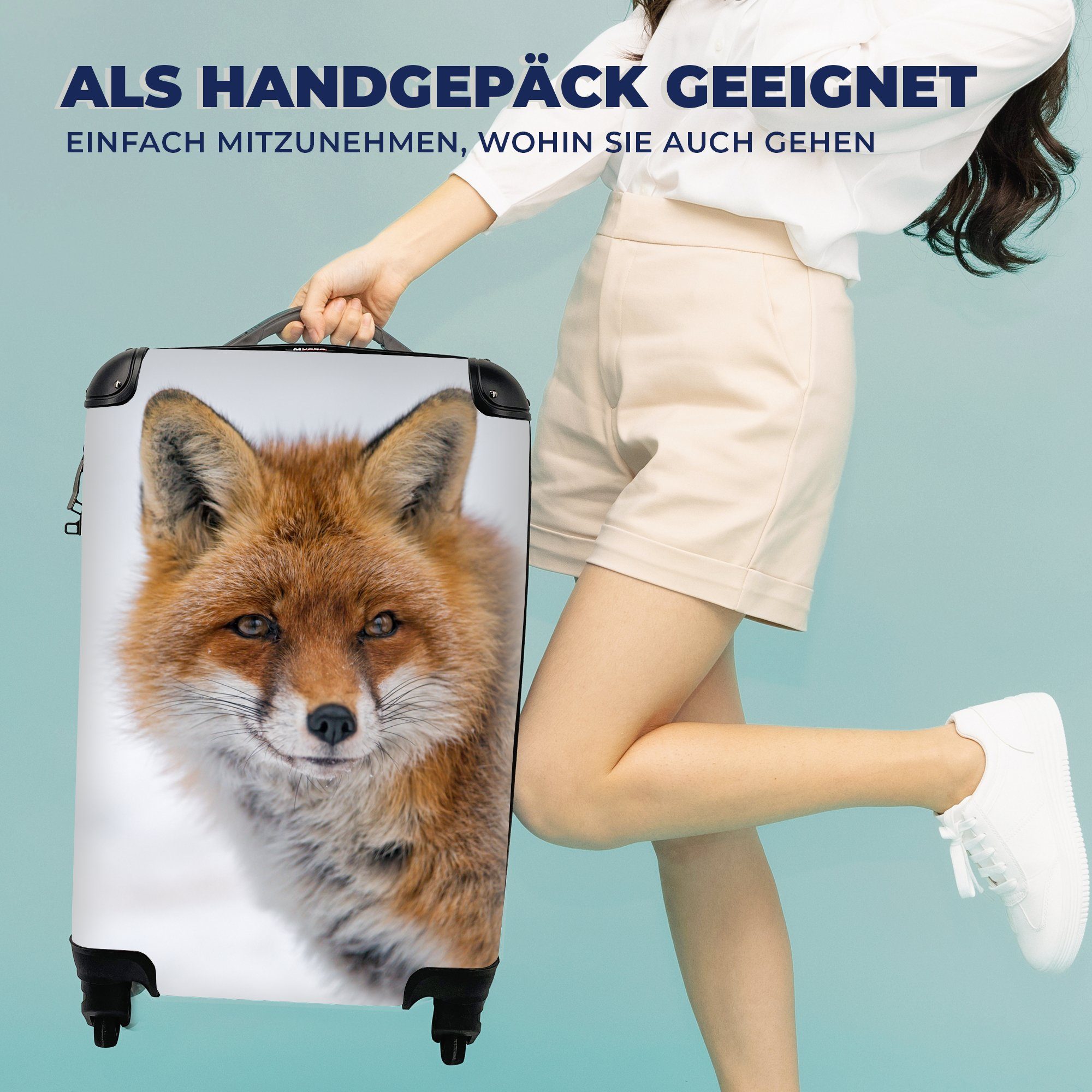 MuchoWow mit 4 Fuchs - für Reisetasche Ferien, Trolley, rollen, Schnee, - Handgepäckkoffer Rollen, Porträt Handgepäck Reisekoffer