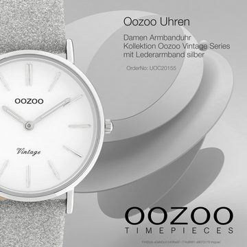 OOZOO Quarzuhr Oozoo Damen Armbanduhr silber Analog, (Analoguhr), Damenuhr rund, mittel (ca. 32mm) Lederarmband, Elegant-Style