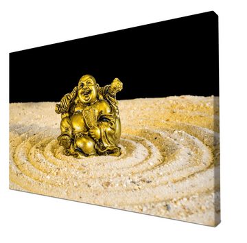wandmotiv24 Leinwandbild Goldener Buddha im Zen-Kreis, Wellness (1 St), Wandbild, Wanddeko, Leinwandbilder in versch. Größen