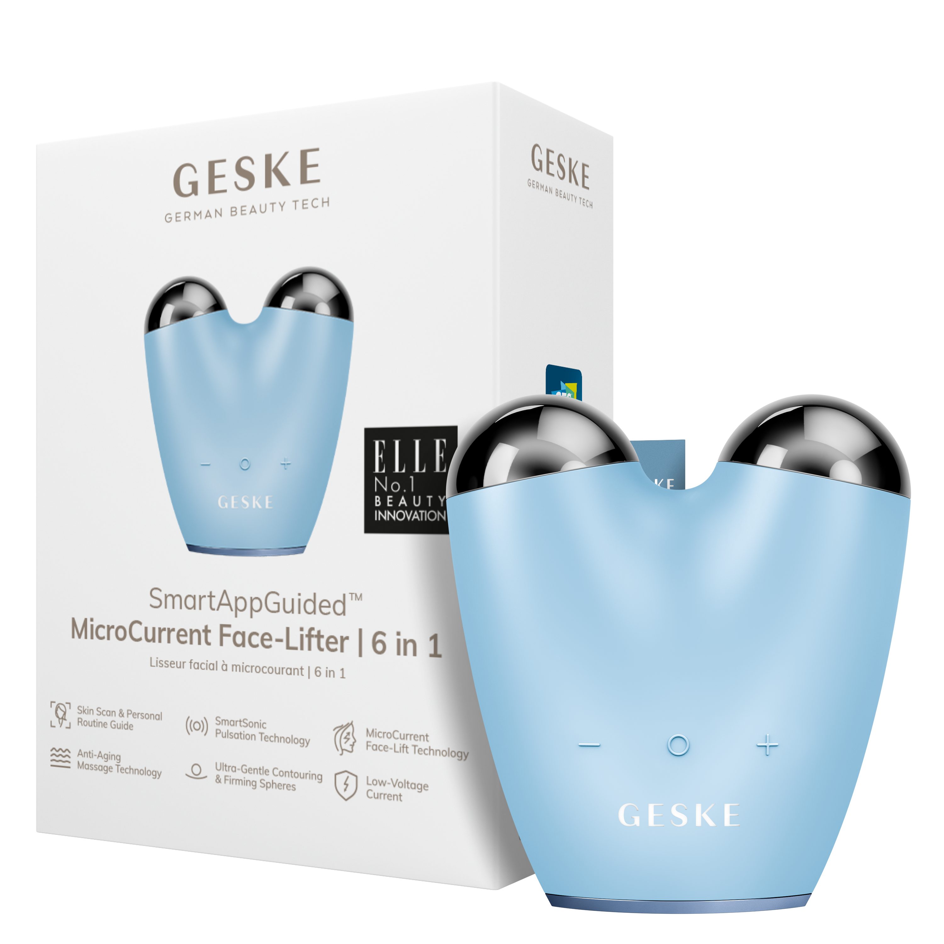 GESKE German Beauty Tech Enhancer SmartAppGuided™ MicroCurrent Face-Lifter 6 in 1, Packung (Gerät & USB-Ladekabel), 2-tlg., Gerät inkl. kostenloser APP (SmartAppGuided Device), Mit der GESKE App erhältst Du deine personalisierte Hautpflegeroutine. Aquamarine