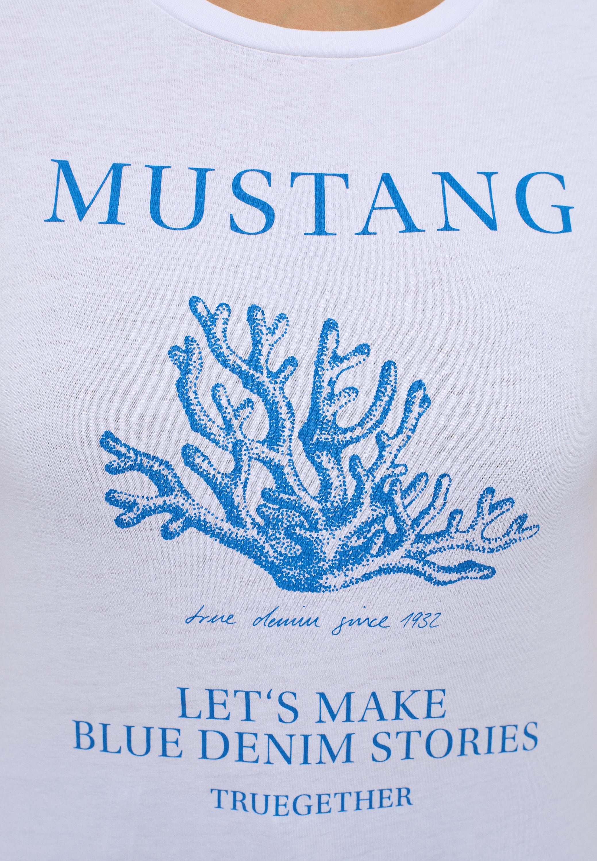 weiß T-Shirt Kurzarmshirt MUSTANG Mustang Print-Shirt