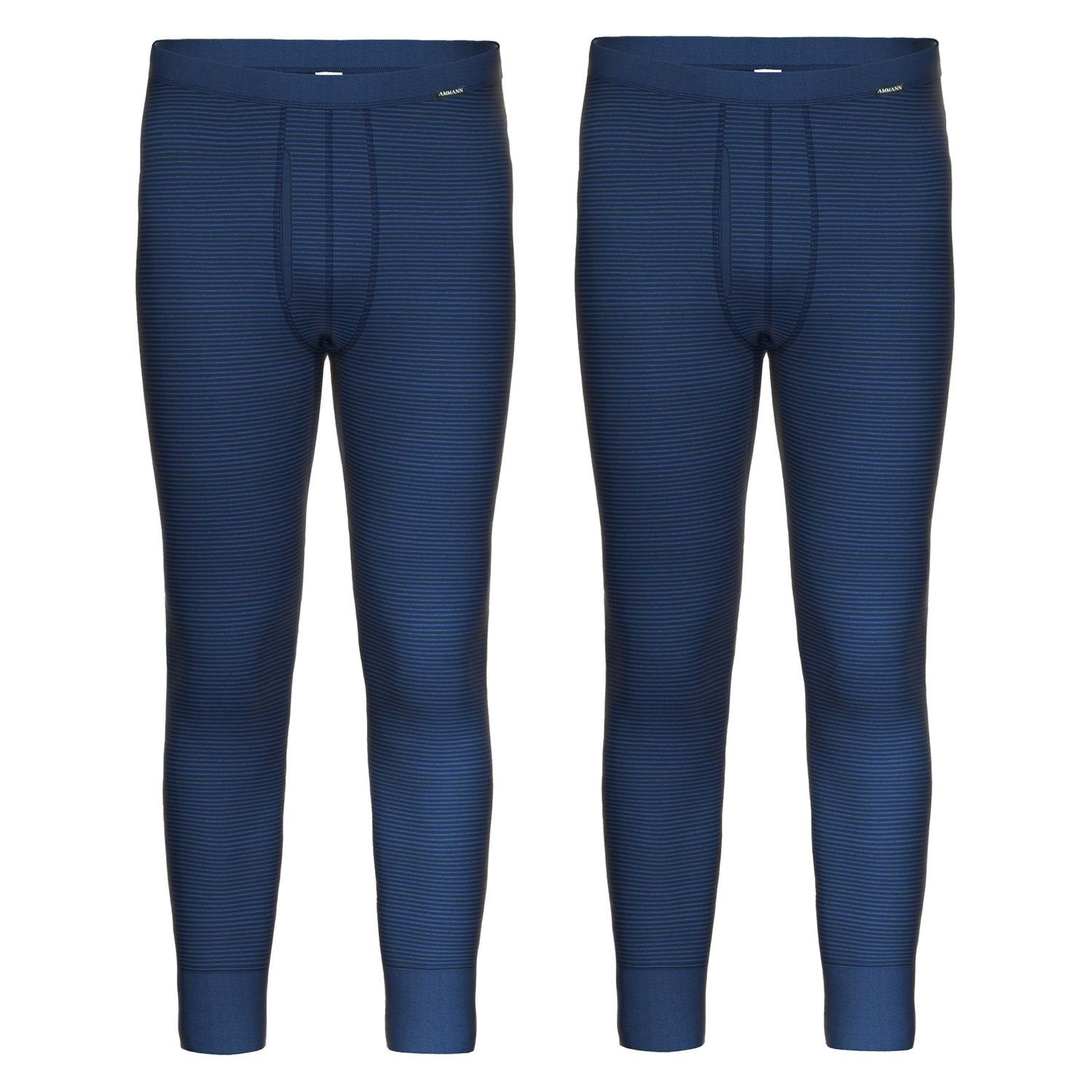 Ammann Lange Unterhose Jeans Feinripp gestreift Feinripp, Eingriff, Bündchen, Ringel, Blau mit (2-St) 2er Pack