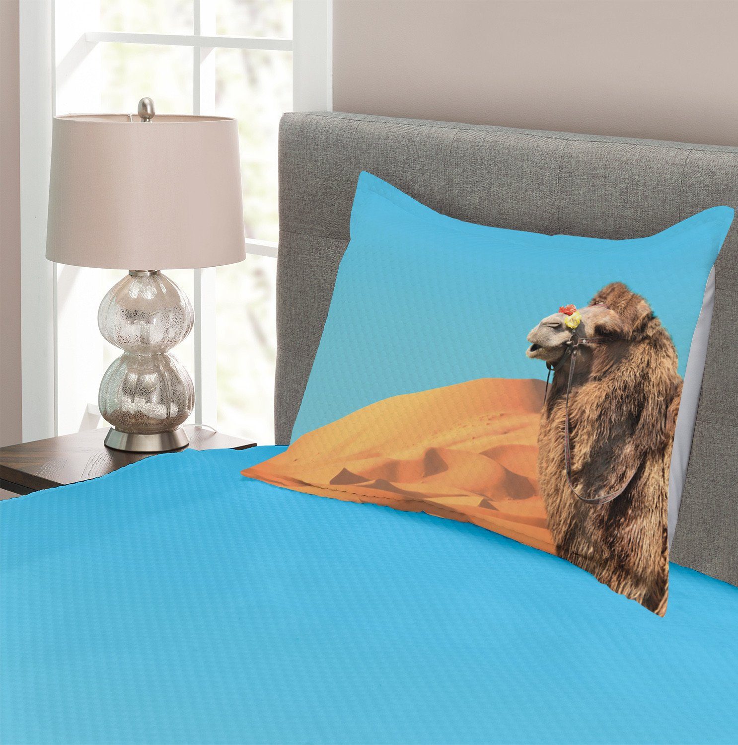 Kamel Himmel Waschbar, mit Abakuhaus, und Tagesdecke Sanddünen Wüste Kissenbezügen Set