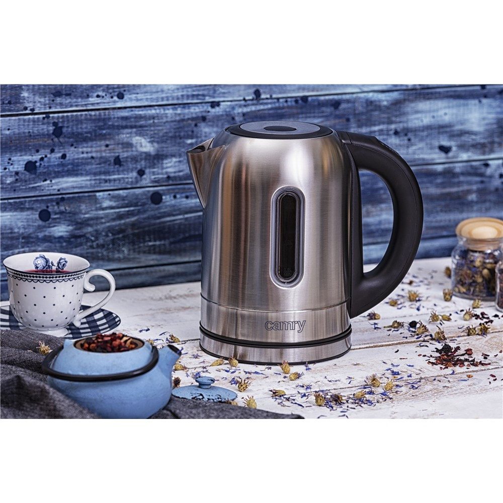 Camry Wasserkocher CR 1253 Edelstahl Wasserkocher mit Temperatureinstellung, Teekocher, 1,7 l, 2200 W, Tee & Kaffee, LED Farbbeleuchtung, Warmhaltefunktion, Stahlgrau
