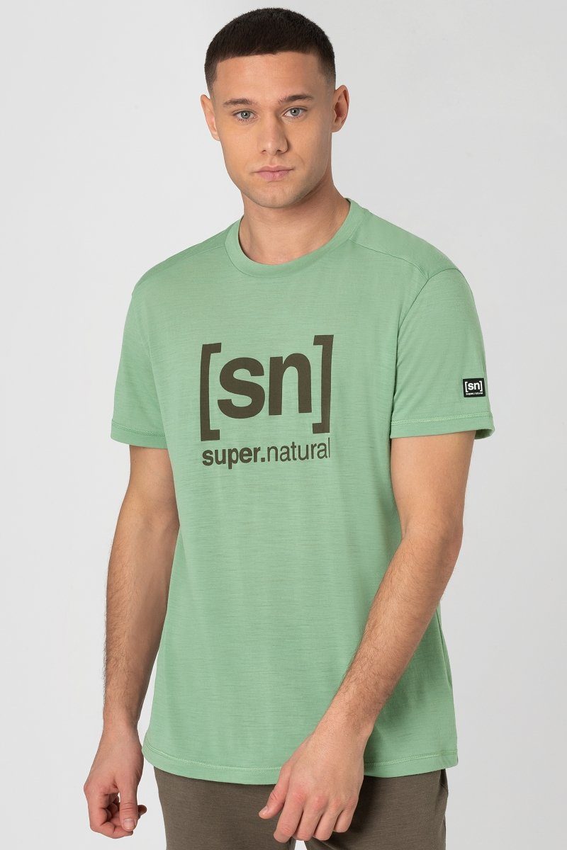SUPER.NATURAL T-Shirt Merino T-Shirt M LOGO TEE feinster Merino-Materialmix Loden Frost/Stone Grey