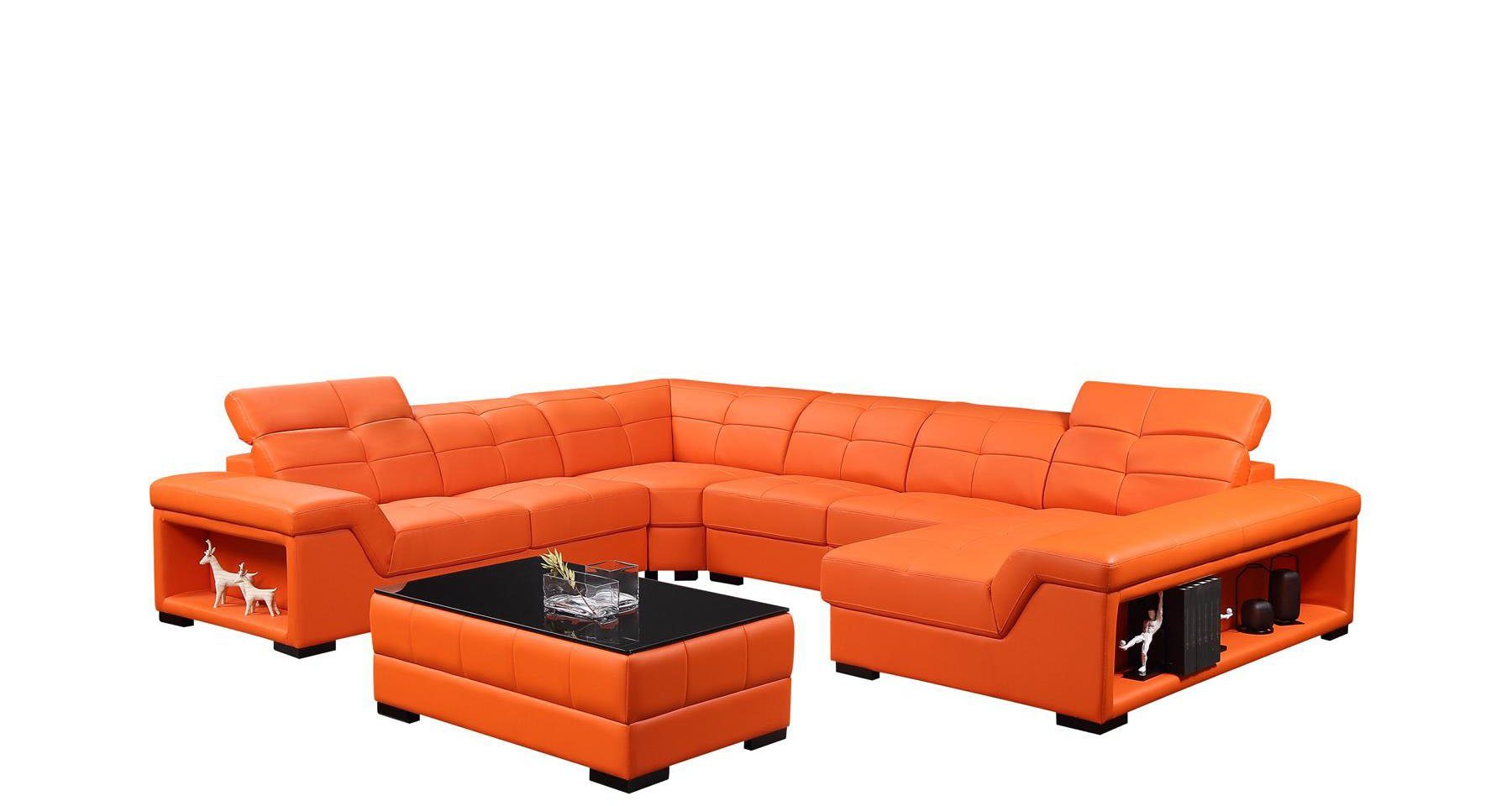 Wohnlandschaft XXL Ecksofa Ecksofa Designer Couch Tisch U-Form JVmoebel Leder Sofa