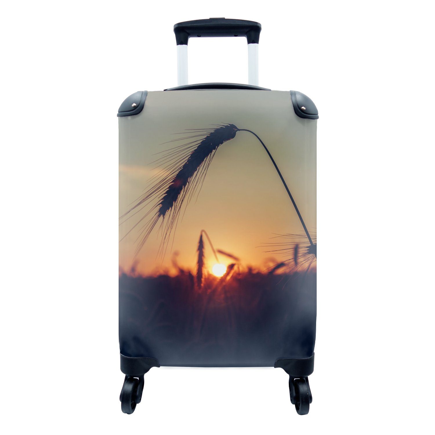 MuchoWow Handgepäckkoffer Gras - Herbst - Sonnenuntergang - Jahreszeiten - Landschaft, 4 Rollen, Reisetasche mit rollen, Handgepäck für Ferien, Trolley, Reisekoffer