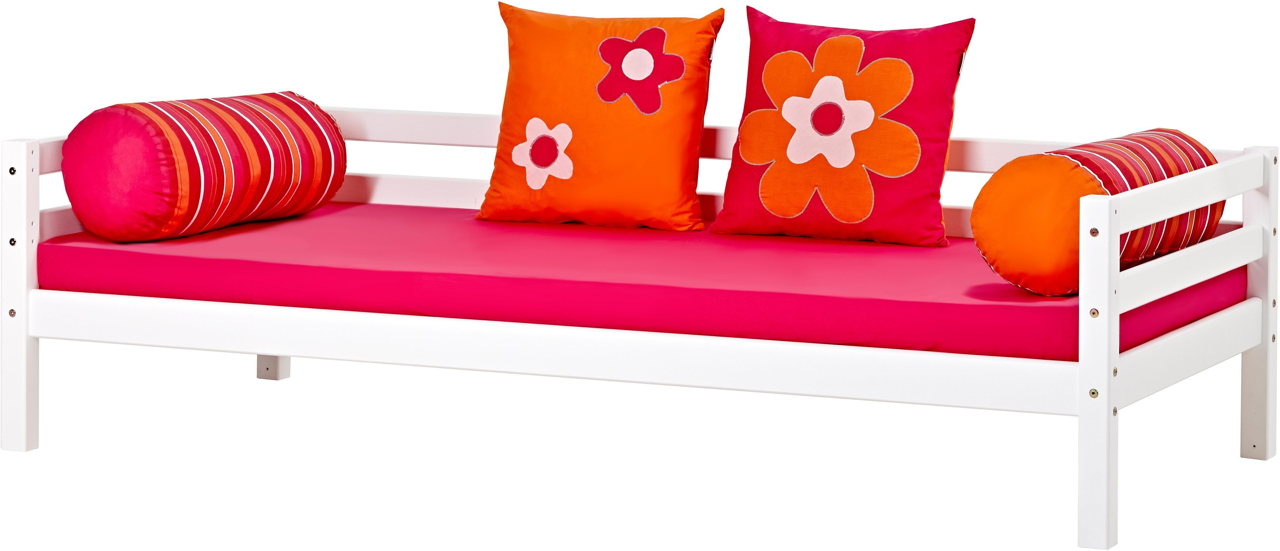 Einzelbett Hochbett «Flower Power» umbaubar m. Hoppekids in Vorhang Massiv