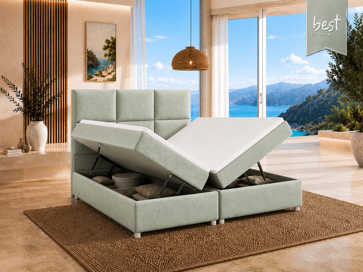 Best for Home Boxspringbett Boxspringbett Trinity K-13 mit Stauraum & 7-Zonen Komfort – modern (Bonell-Matratze, gepolstertes Kopfteil, Doppelbett versch. Größen, 140x200 160x200 180x200 200x200 cm), Handwerksqualität, TOP Preis-Leistungs-Verhältnis