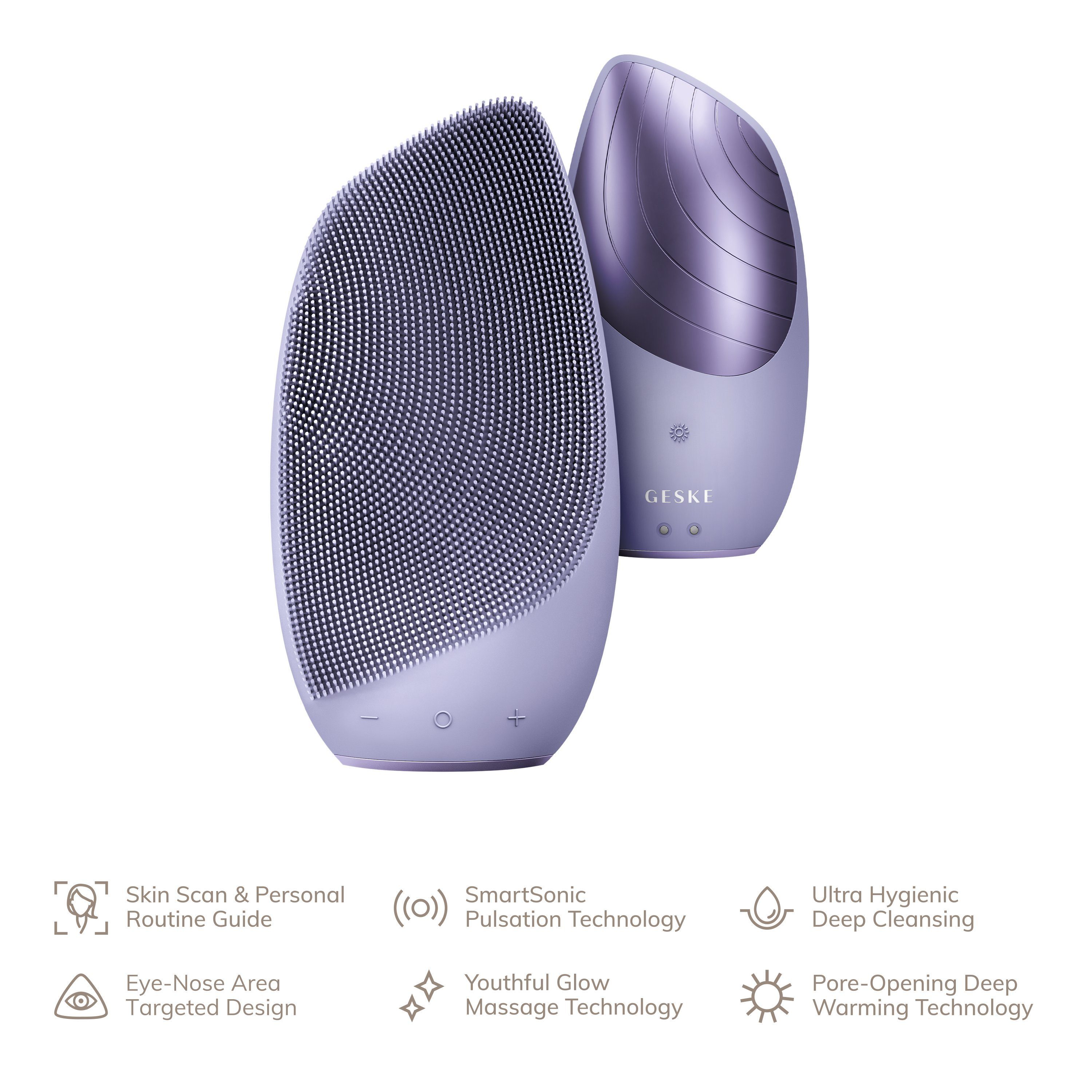 Facial 2-tlg., Purple Pulsation- in & Tech 1, Tiefen-Wärme-Technologie kostenloser SmartAppGuided™ USB-Ladekabel), Massage-, Brush Beauty Elektrische GESKE (SmartAppGuided SmartSonic German Thermo Gesichtsreinigungsbürste APP (Gerät Device), Gerät Packung 6 Sonic inkl. & Anti-Aging